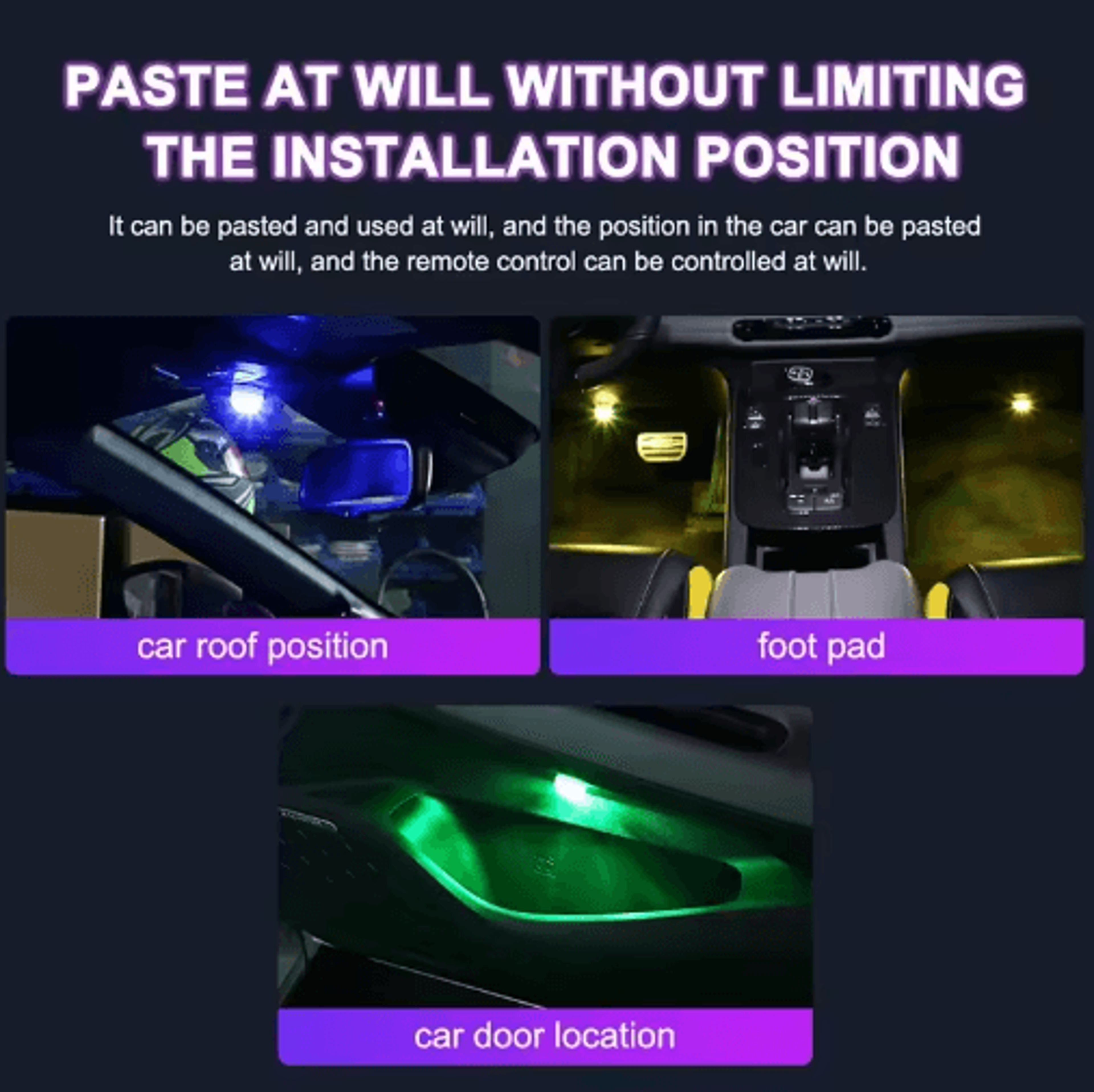 Wireless LED Car Interior Ambient Lights  RemoteControl Adhesive Roof  Footwell Atmosphere Lights 7