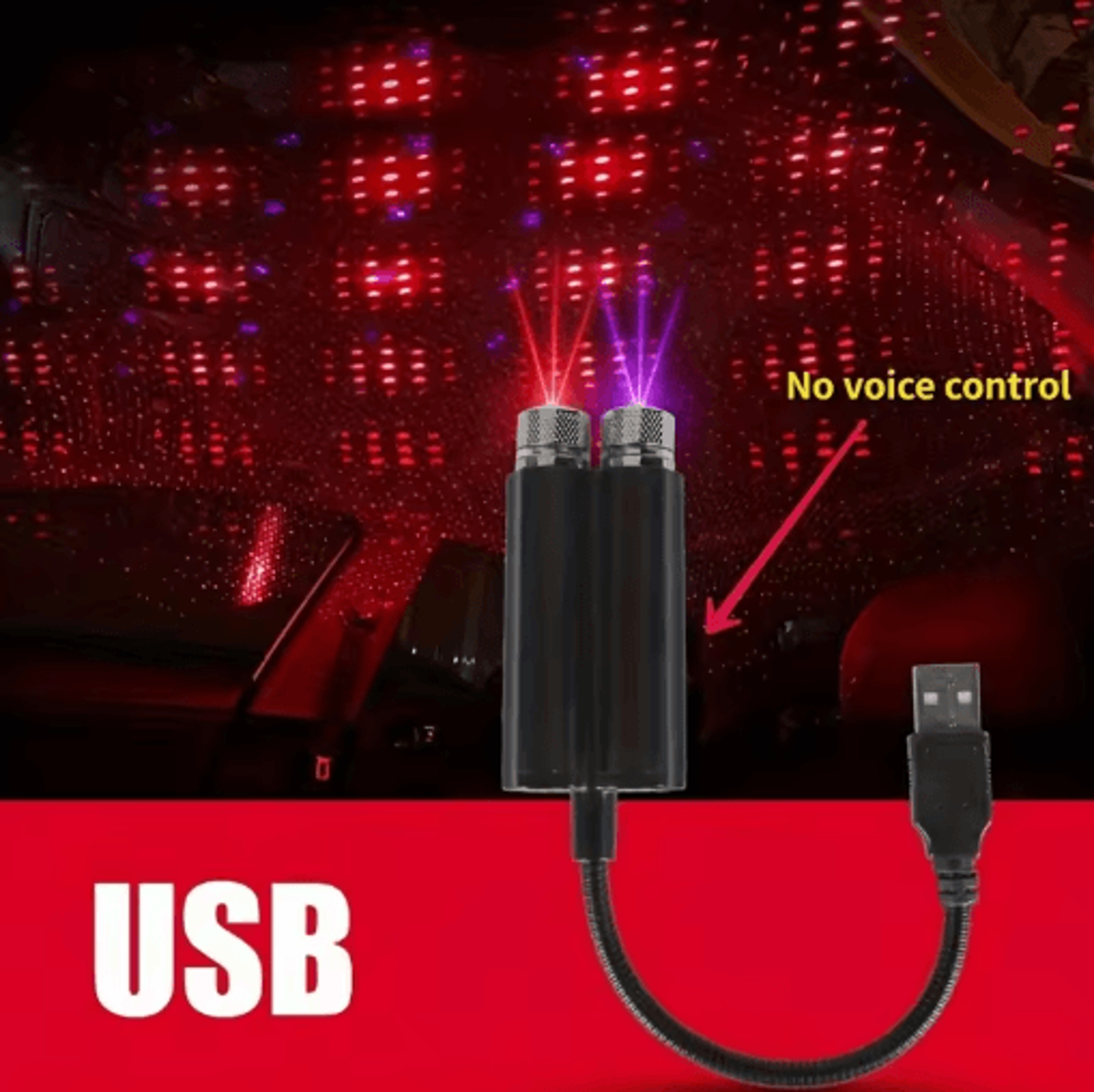 USB Starry Sky Car Ambient Light  VoiceActivated LED Star Projector For Vehicle Interior 2