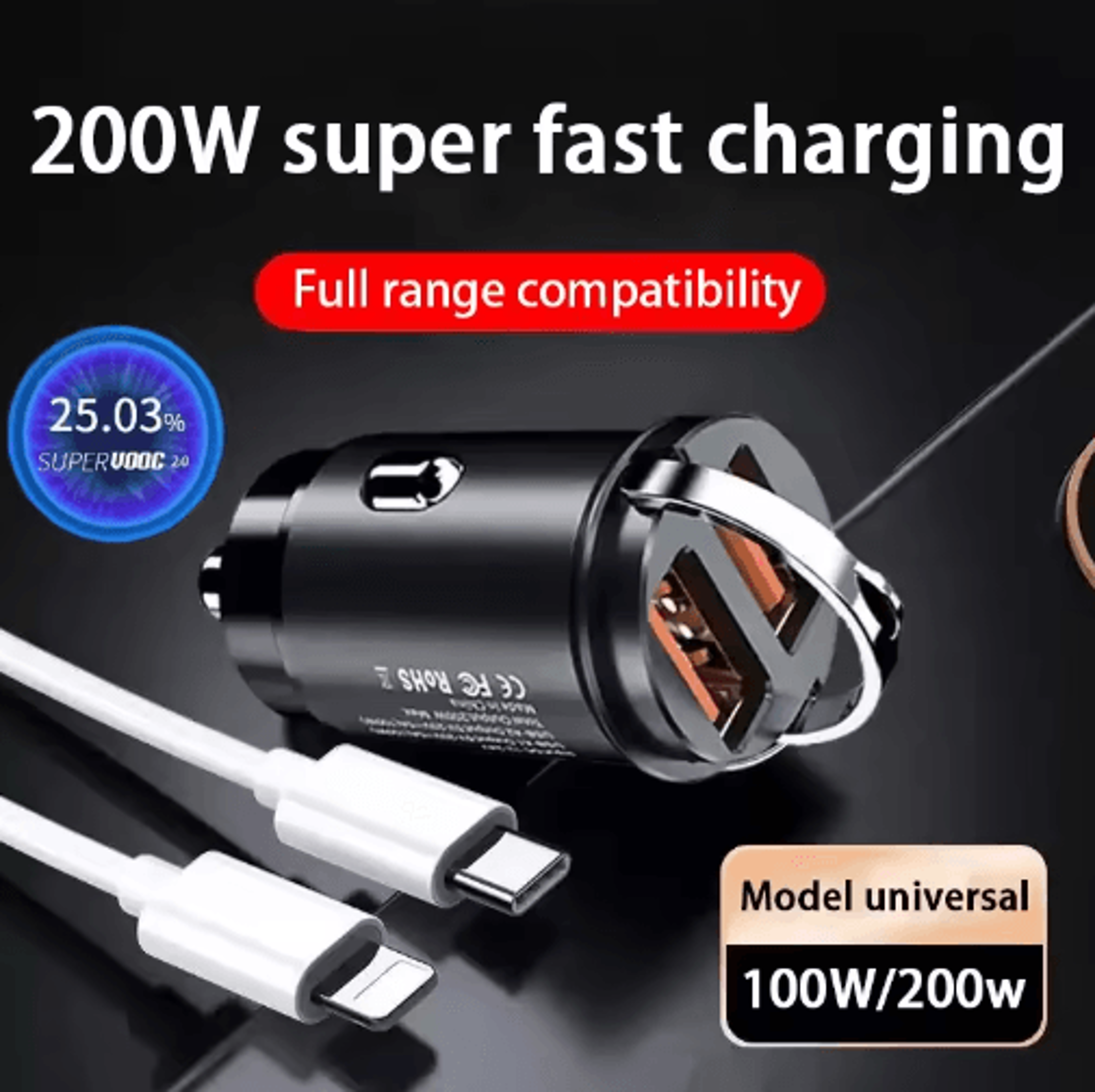 200W Mini USB Car Charger  Super Fast Cigarette Lighter Charging Adapter 0