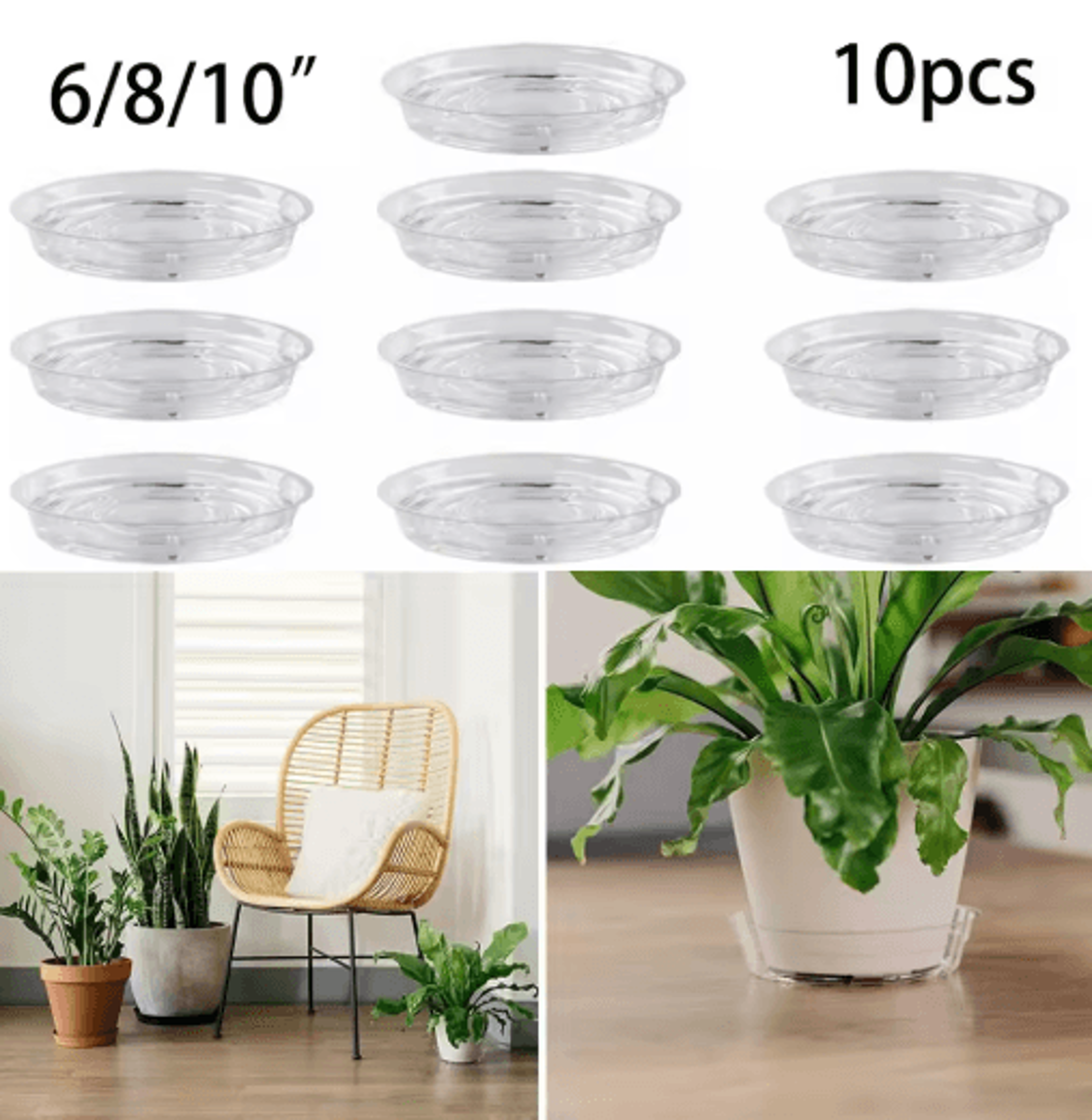 10PCS Clear Plastic Plant Saucers  Round Drip Trays For Flower Pots Seedlings  Home Organization 0