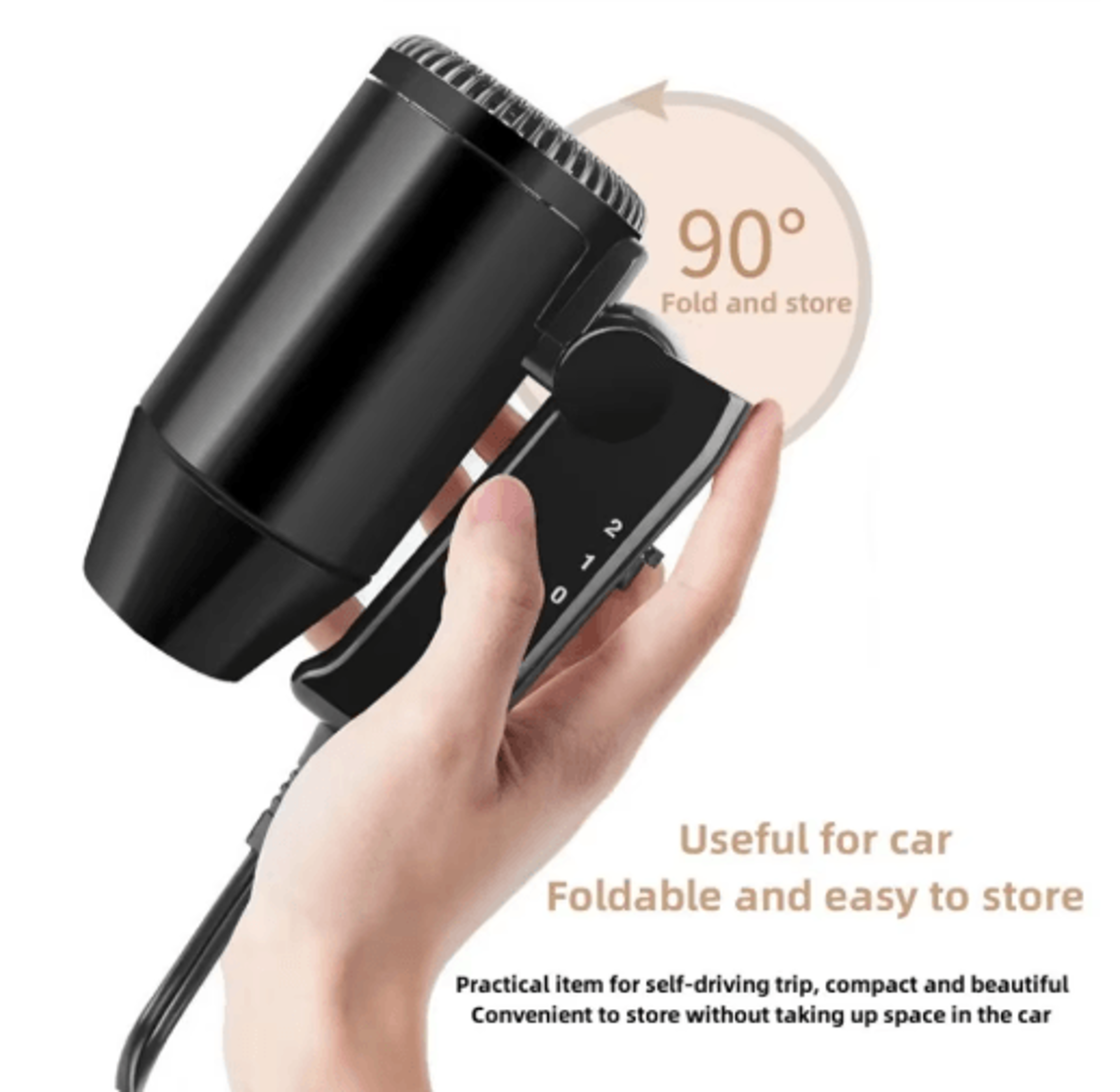 Portable 12V Car Hair Dryer  Foldable Hot  Cold Air Blower With Window Defroster  Adjustable Speed 5