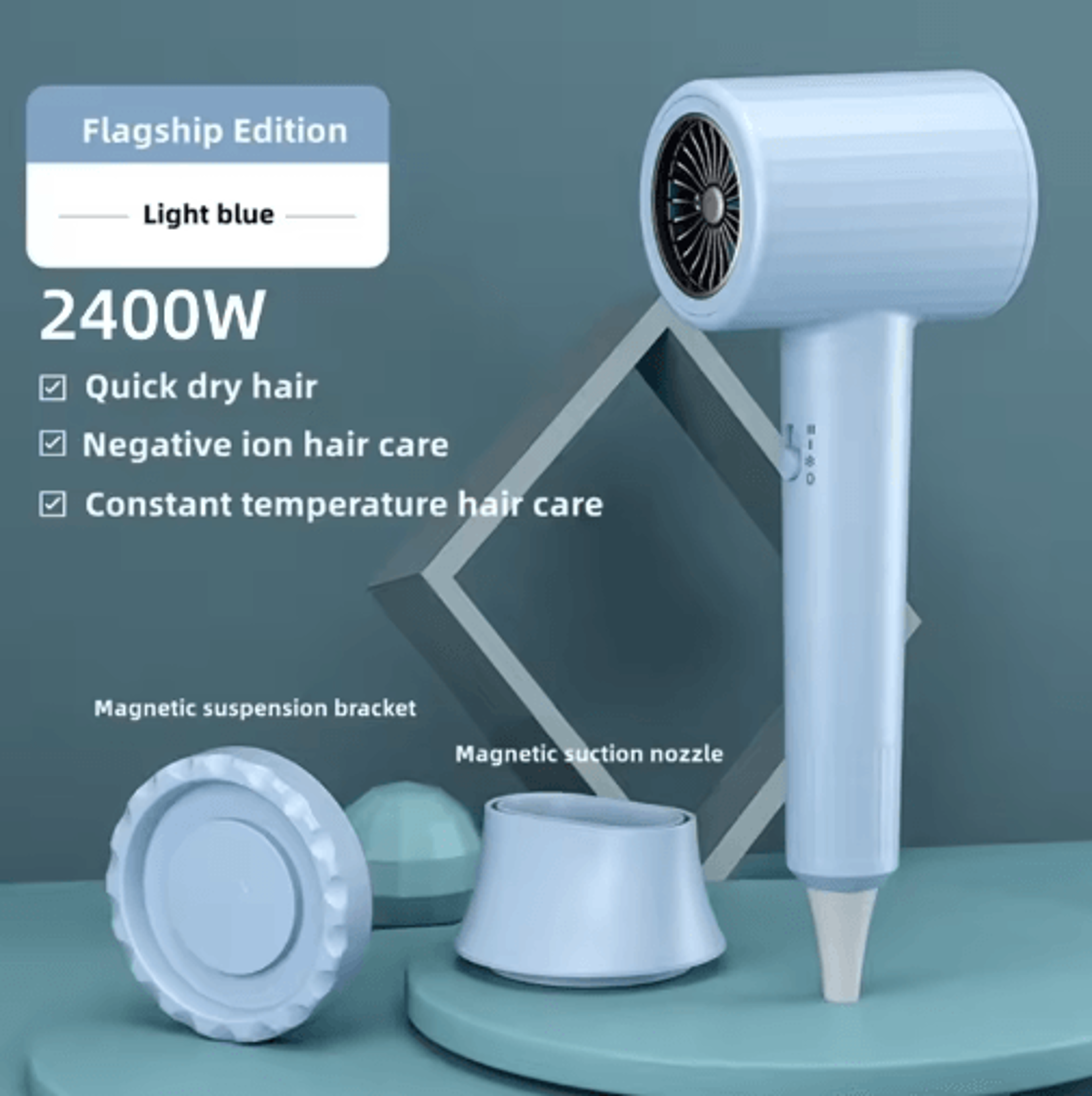 2400W Professional Ionic Hair Dryer  HighPower Negative Ion Blow Dryer With Hot  Cold Air 2