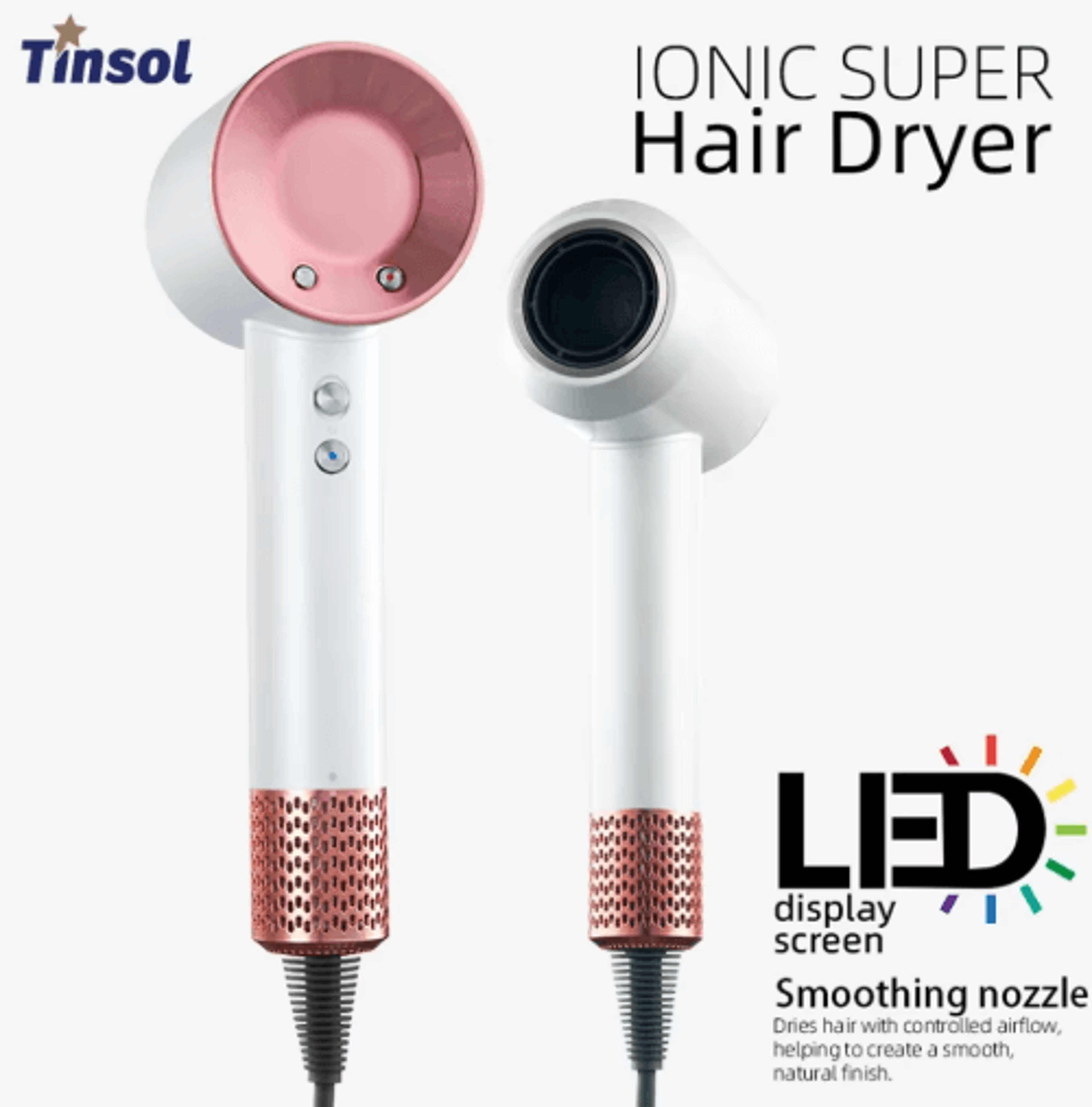 professional 1500w high speed hair dryer – negative ion blow dryer with led temperature display
