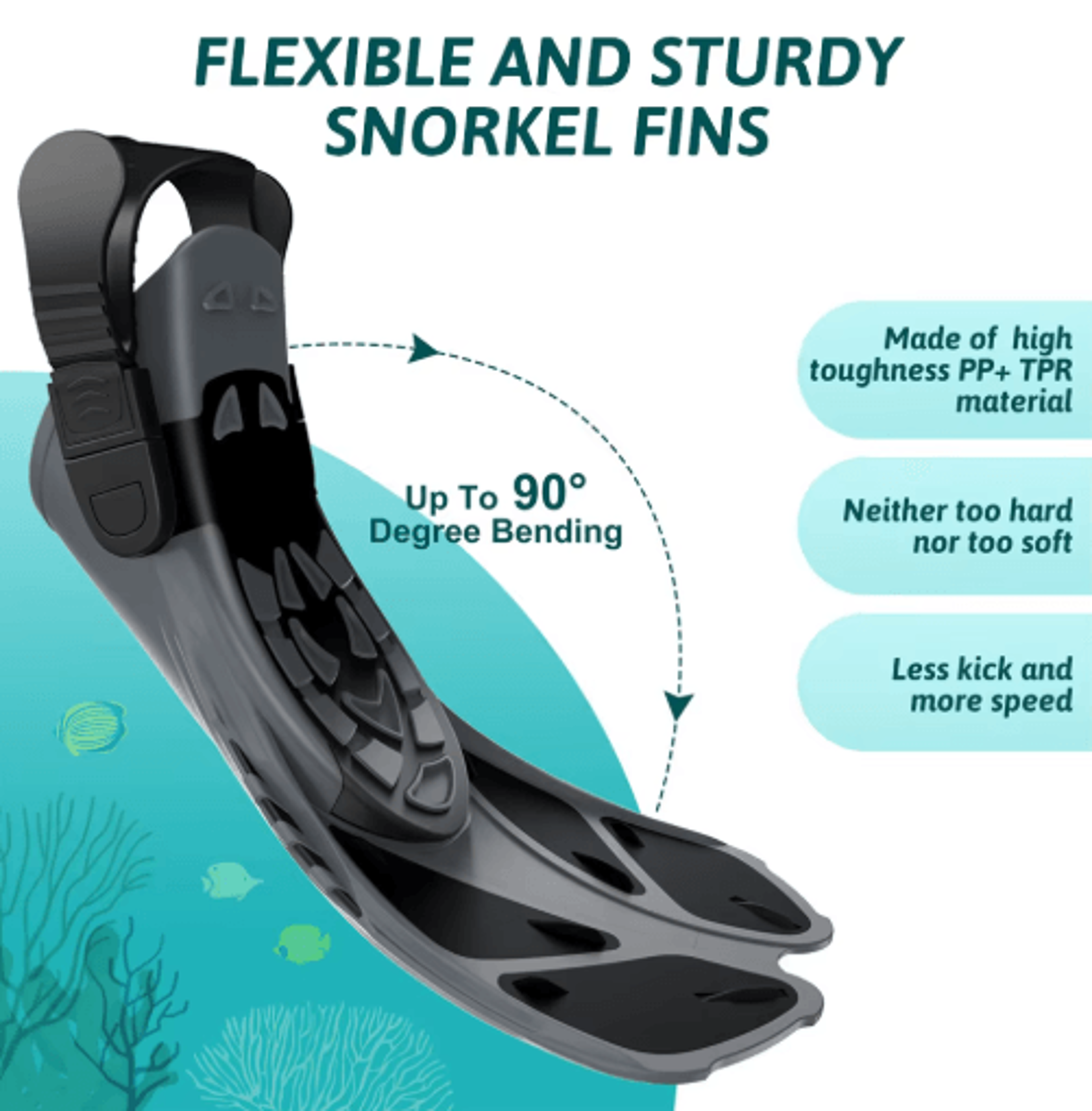 Adjustable Snorkel Fins  Short Silicone Swimming Flippers For Snorkeling  Scuba Diving 10