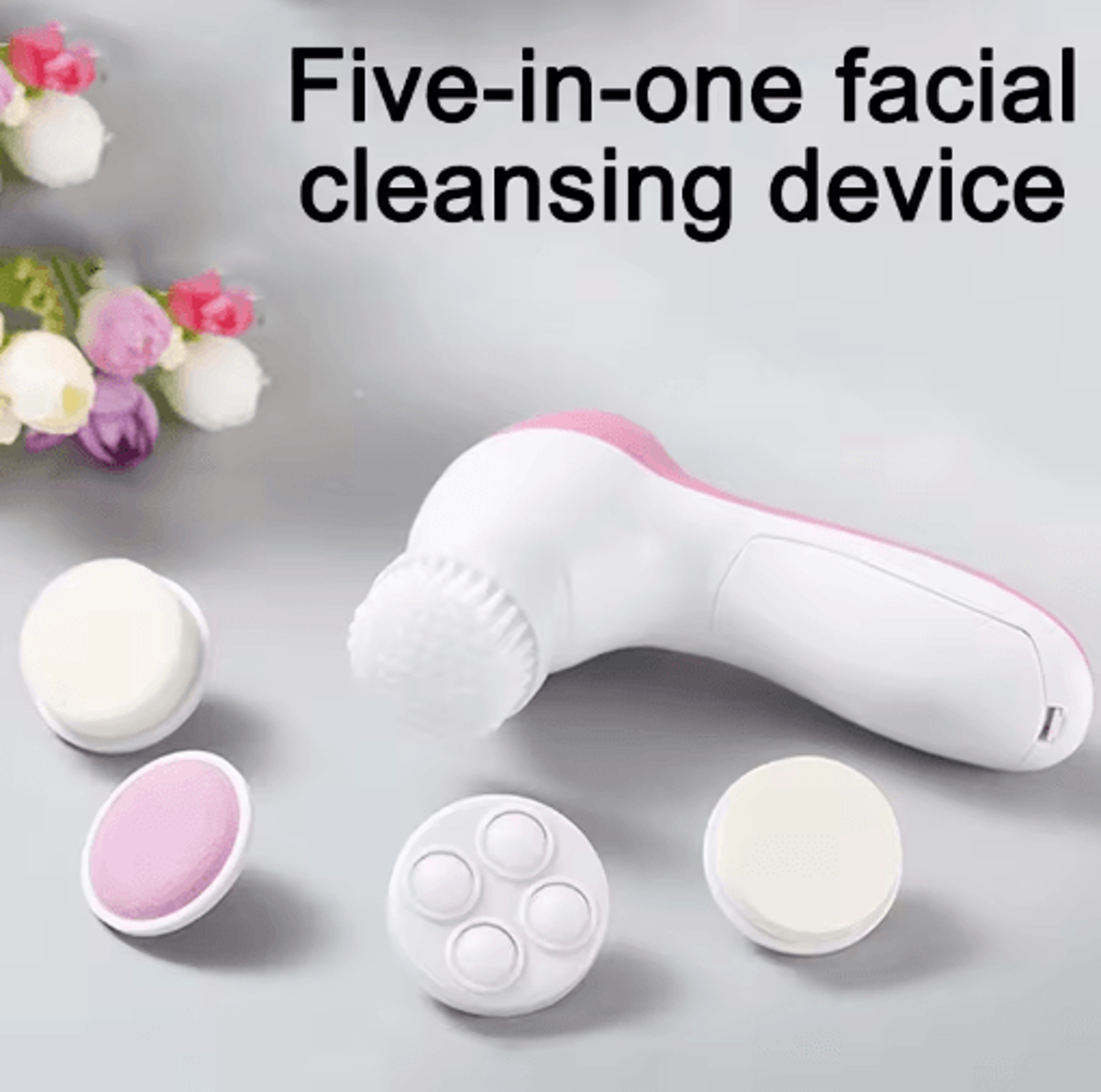 5-in-1 electric face brush – facial cleansing device with interchangeable brush heads