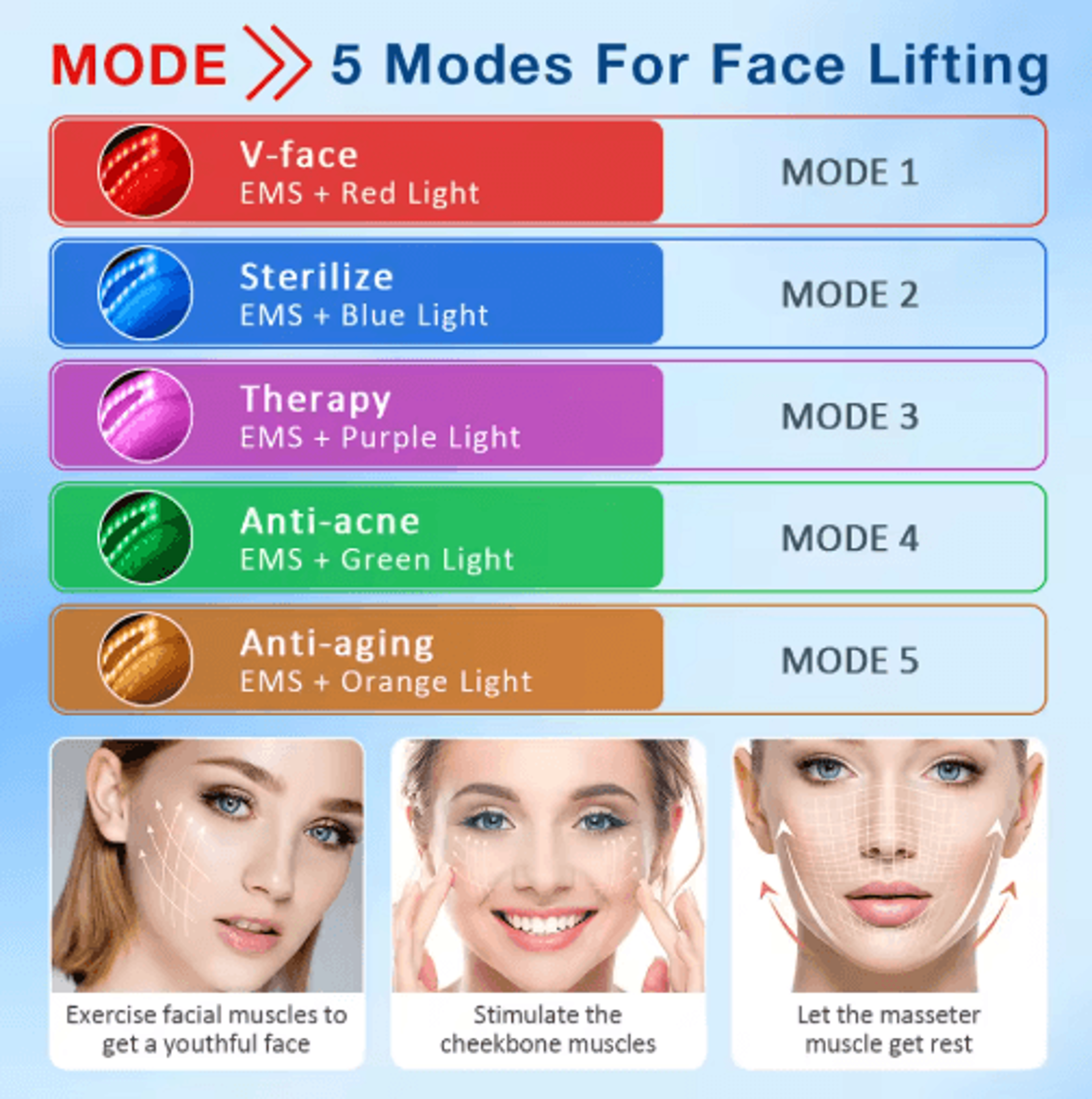 LED V Face Lifting Massager  Facial Vibration Device For Jawline  Chin Care 5