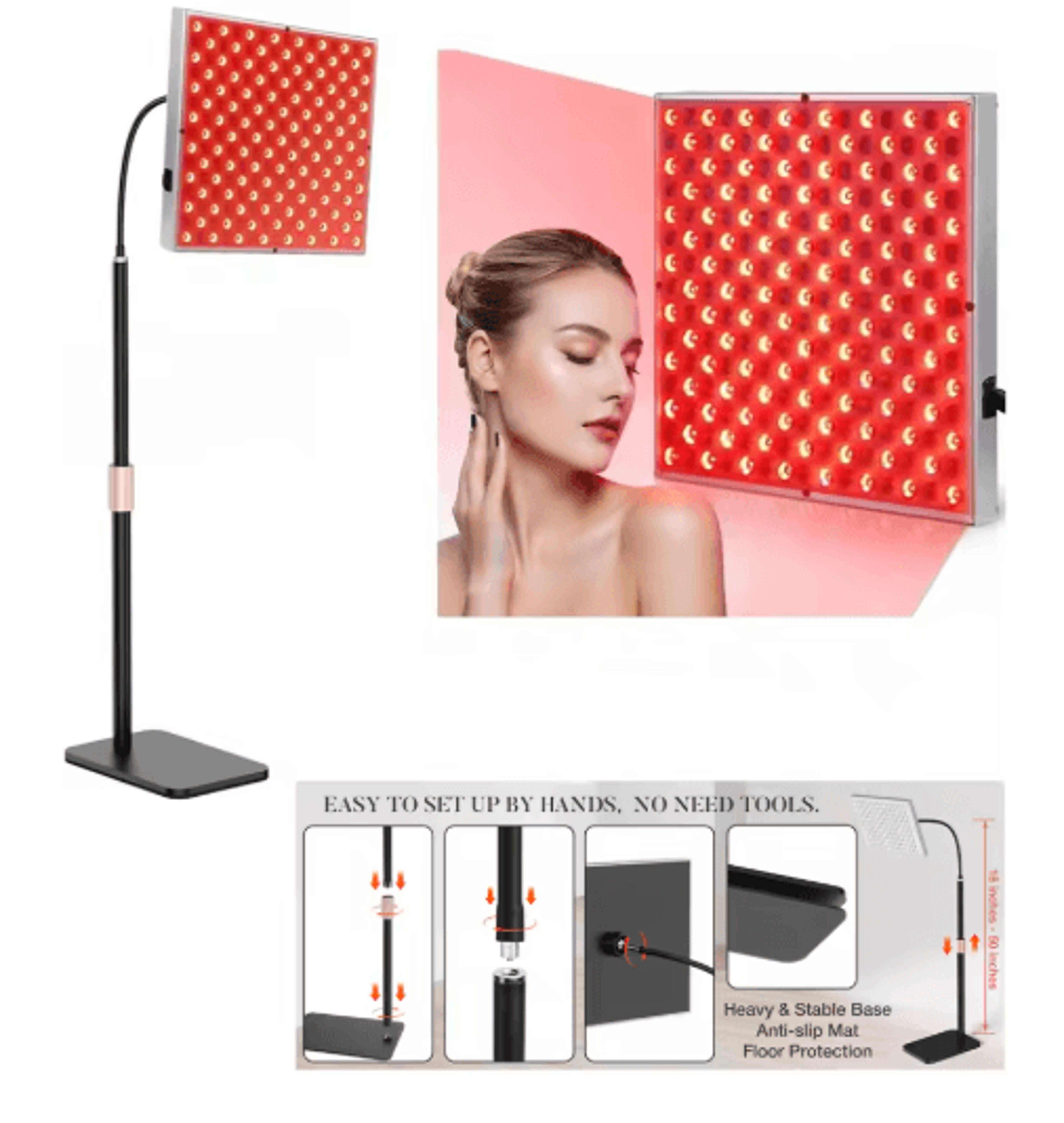 660nm  850nm Red Light Therapy Lamp  NIR LED Panel With Adjustable Stand 1