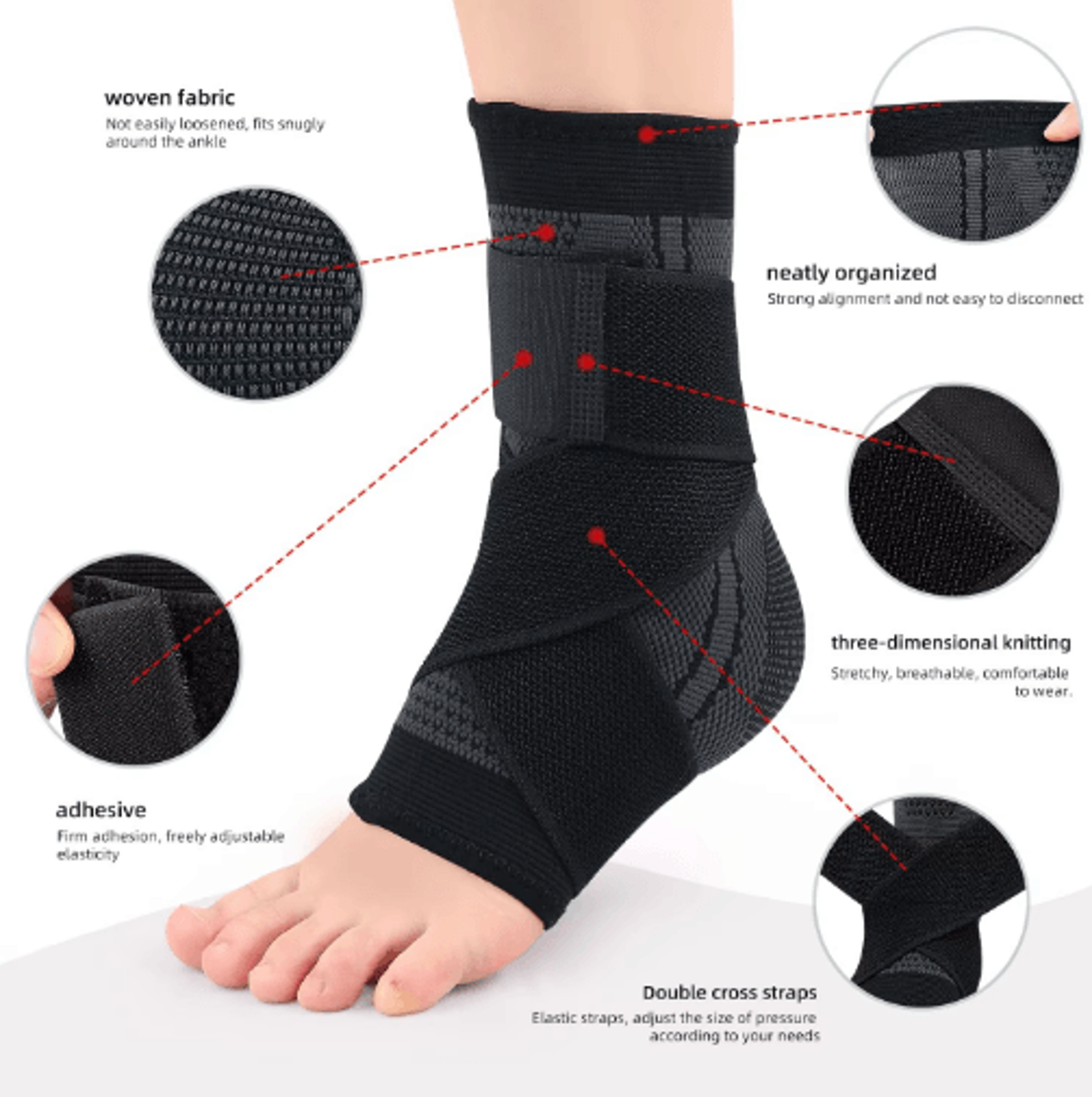 Adjustable Ankle Brace Compression Sleeve  Elastic Foot Stabilizer With Arch Support 8