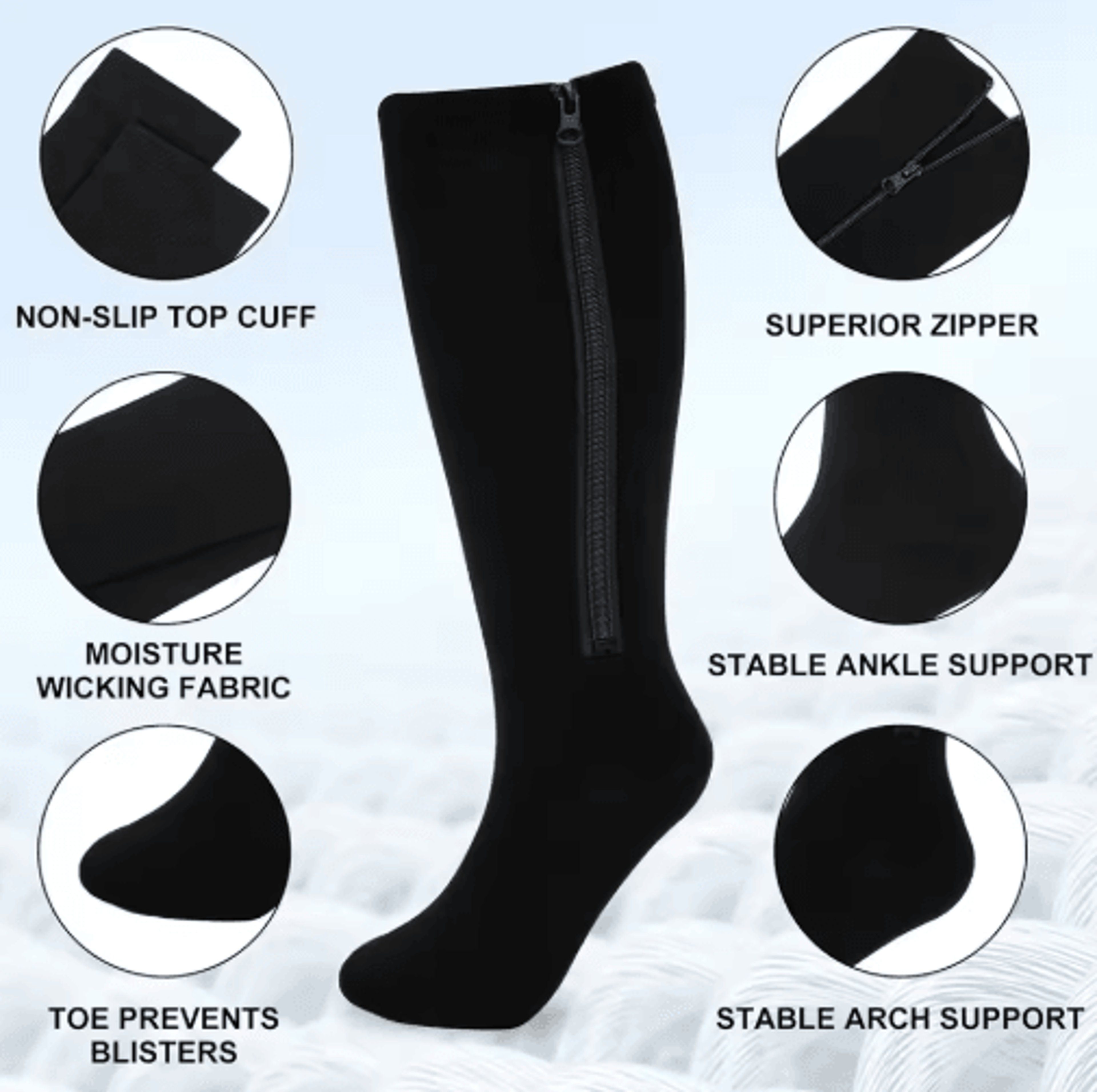 Unisex OpenToe Zipper Compression Socks  Knee High Support Socks For Sports  Travel 8