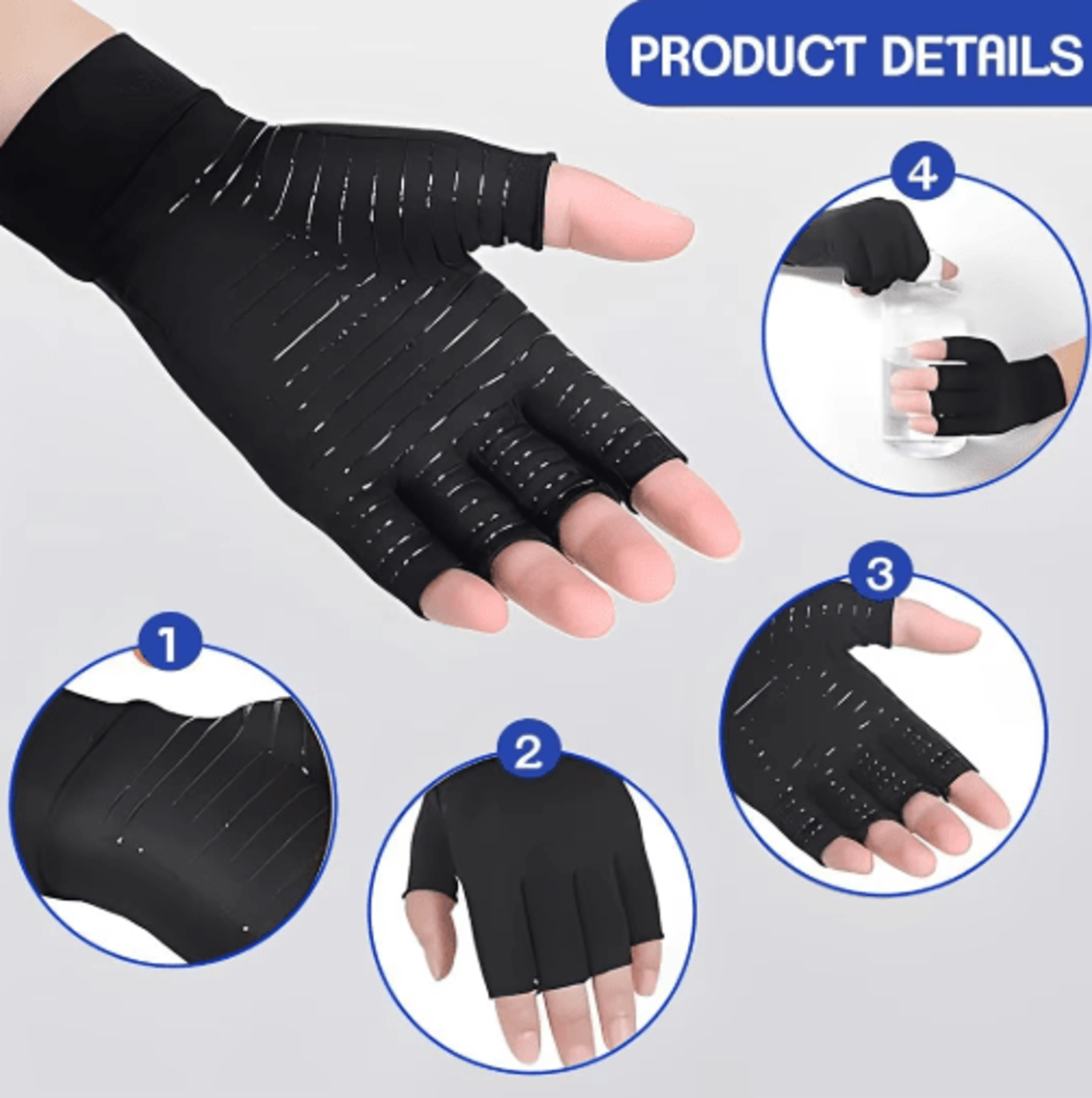 1 Pair Copper Compression Arthritis Gloves  Comfortable Hand Support For Everyday Activities 4