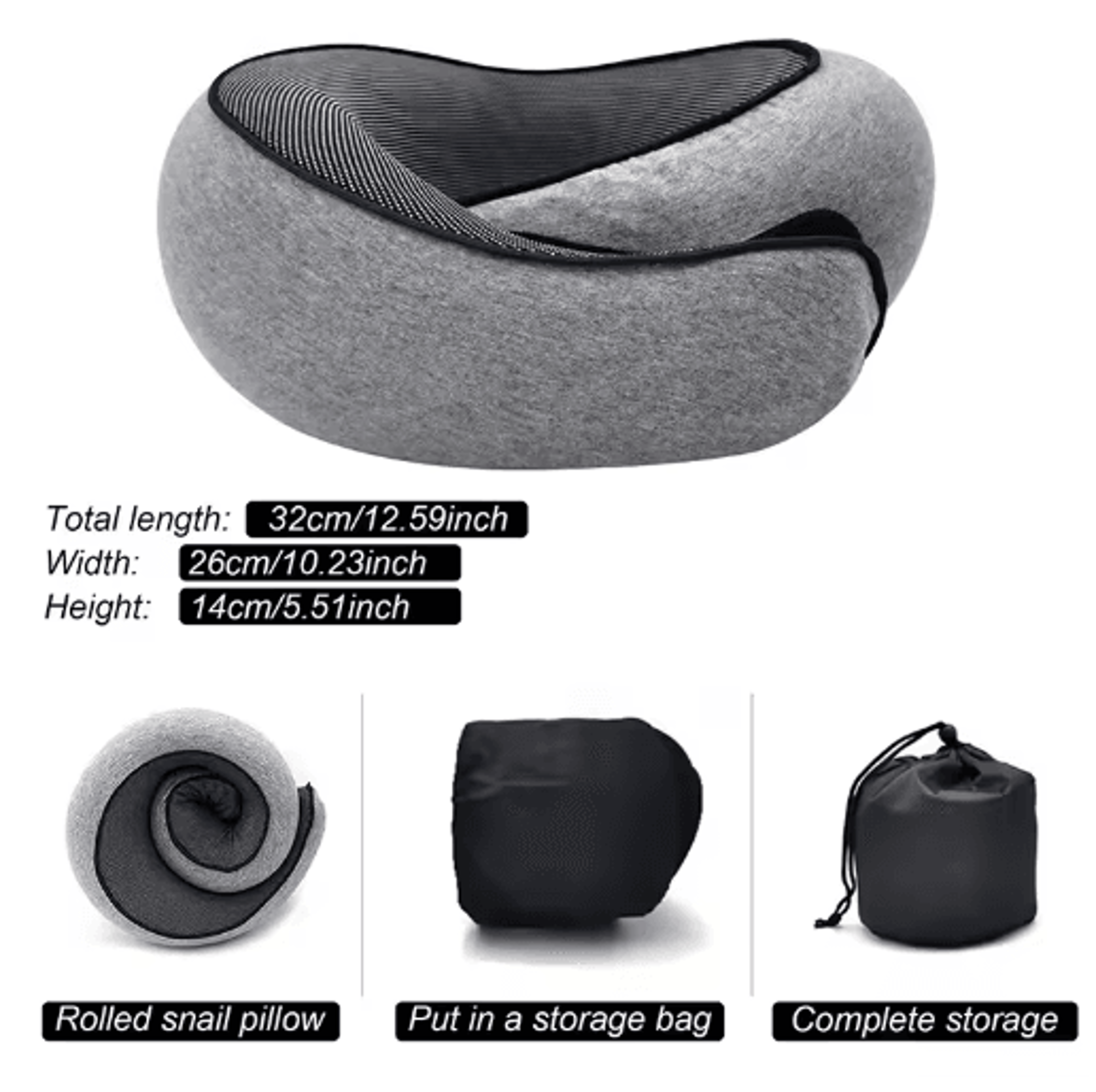 Memory Foam Travel Neck Pillow  Adjustable UShaped Snail Style Neck Support 6