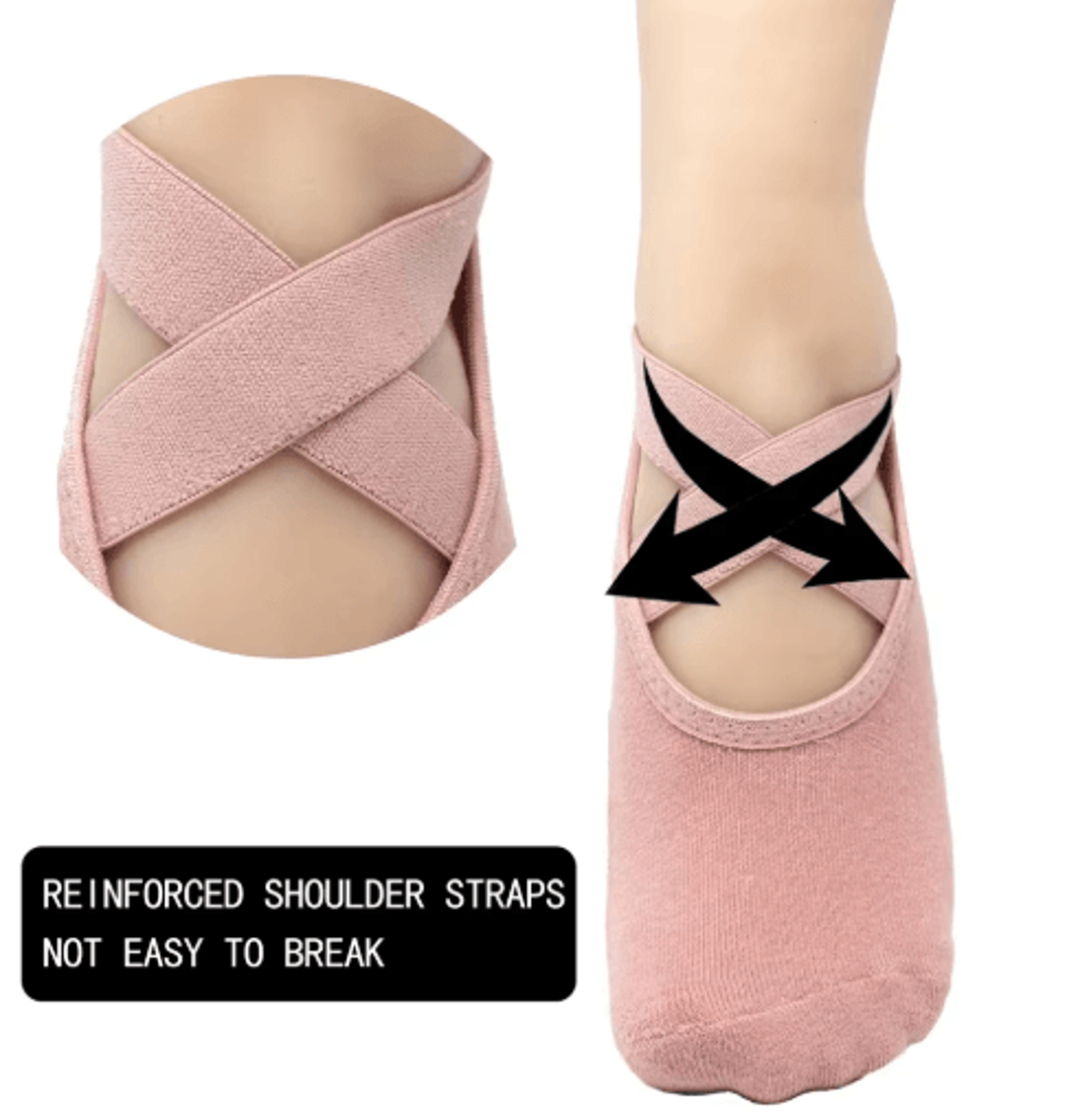 Womens NonSlip Yoga Grip Socks  Ballet  Pilates Socks With Secure Straps 8