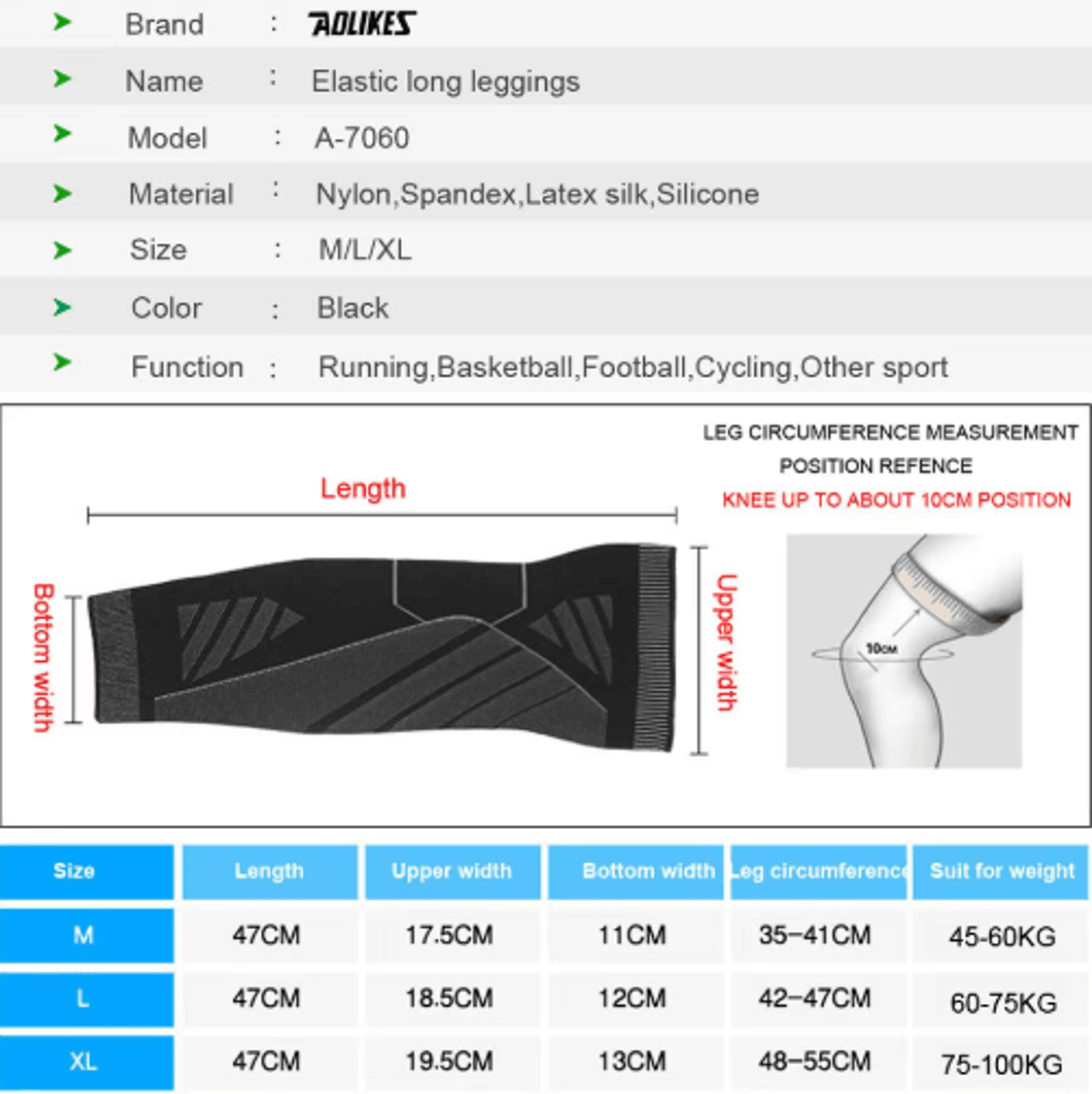AOLIKES Full Leg Compression Sleeve  Breathable Knee  Leg Support For Sports Training  Everyday Act 5