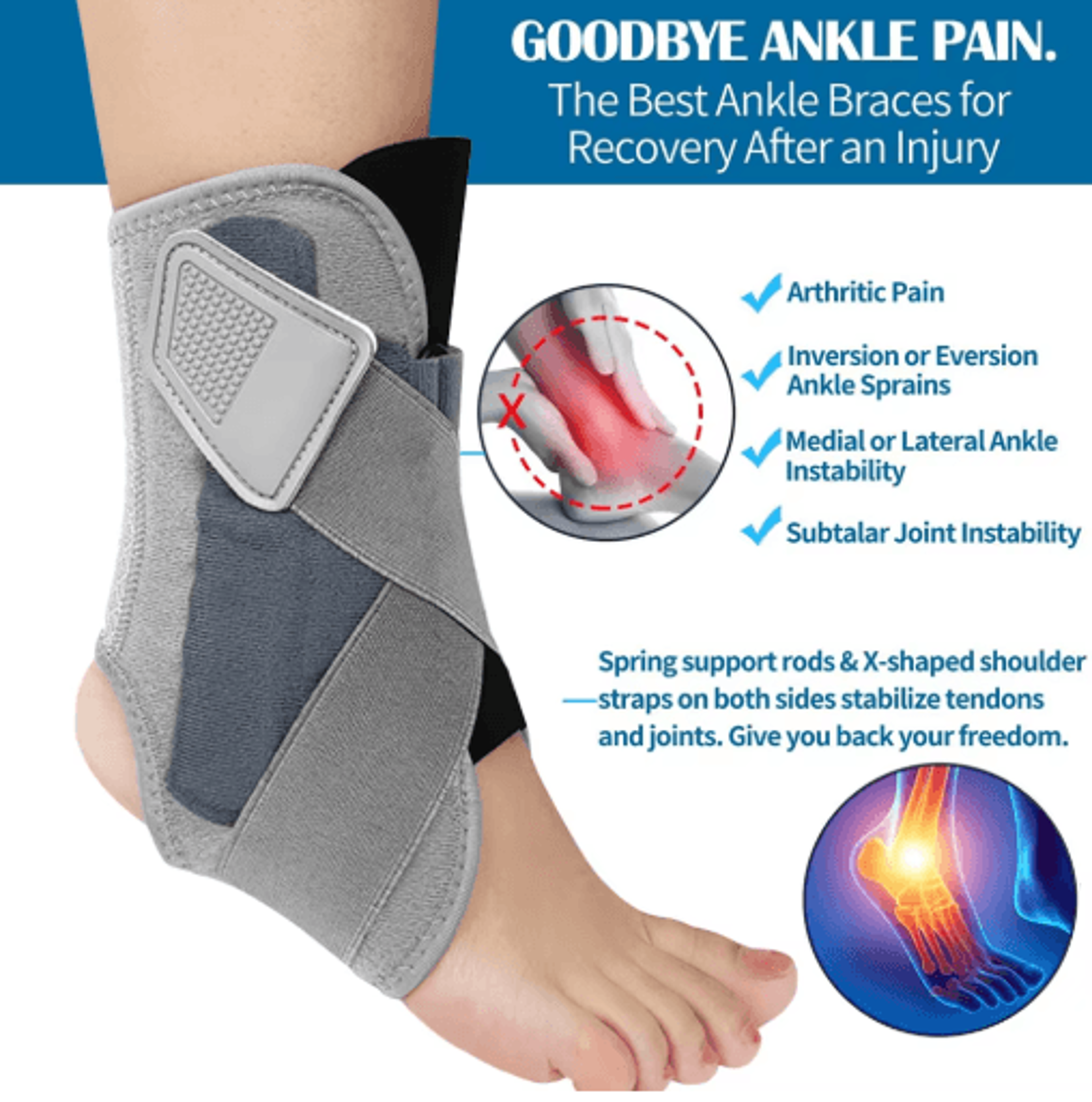 Adjustable Ankle Brace Support  Compression Sleeve For Sprained Ankle Achilles Tendon Support  Spor 6