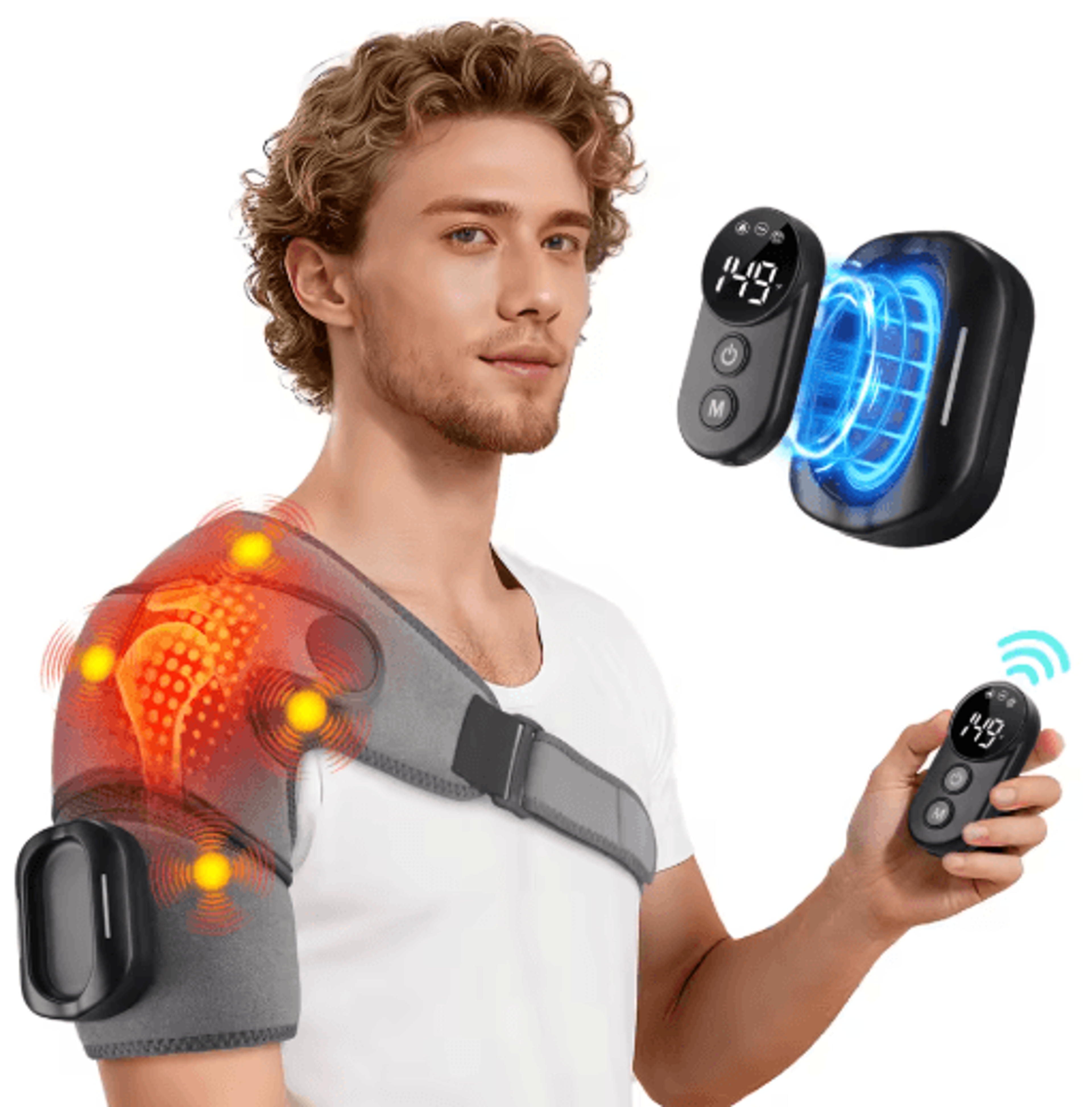 Cordless Heated Shoulder Massager Wrap With Remote Control 5 Heat Levels  Vibration 1
