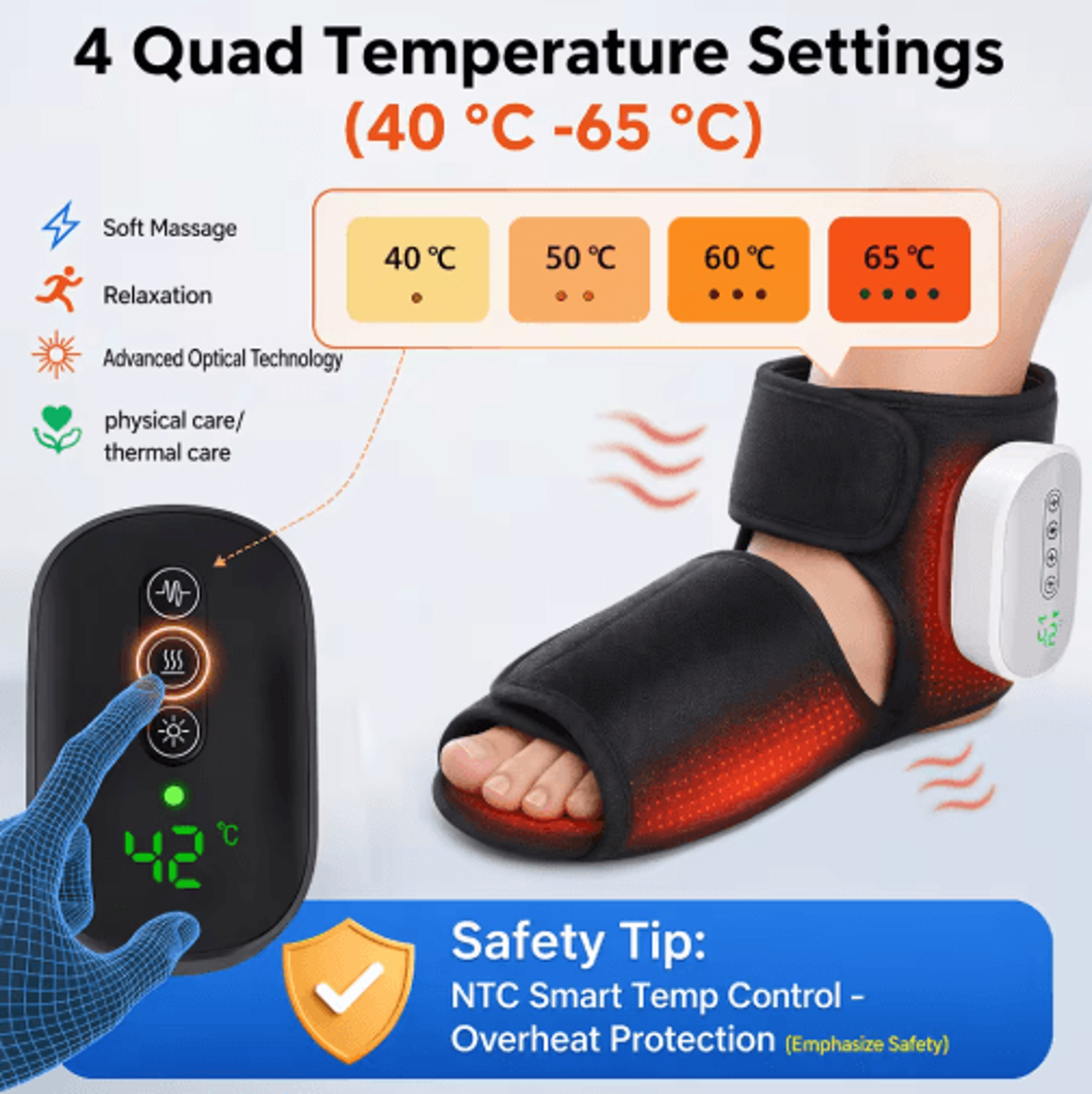 Cordless Heated Ankle Air Compression Massager With 3 Modes  4 Intensity Levels 8