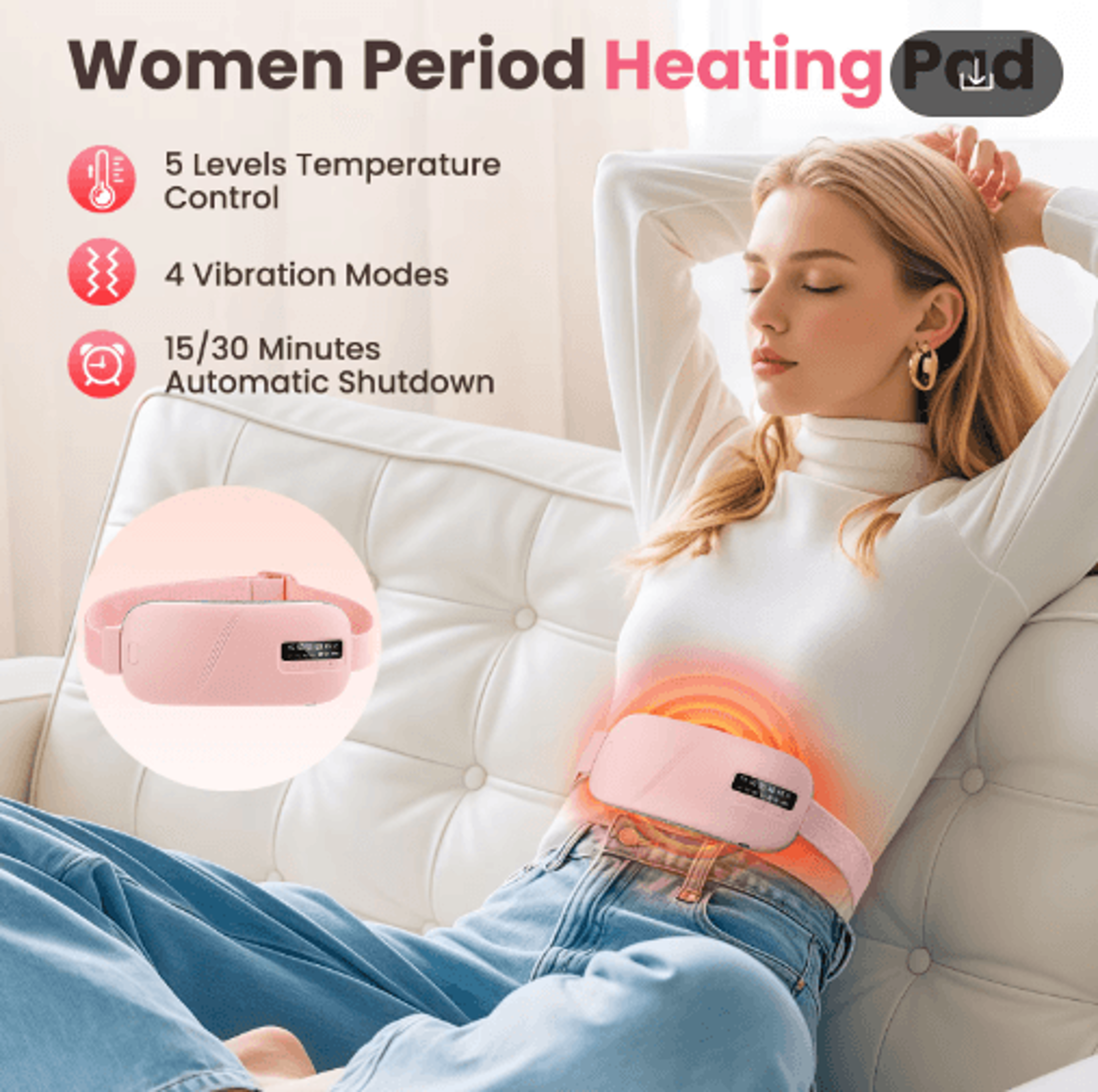 Electric Heating Pad Belt For Menstrual Comfort With Vibration Massage  Adjustable Heat 8