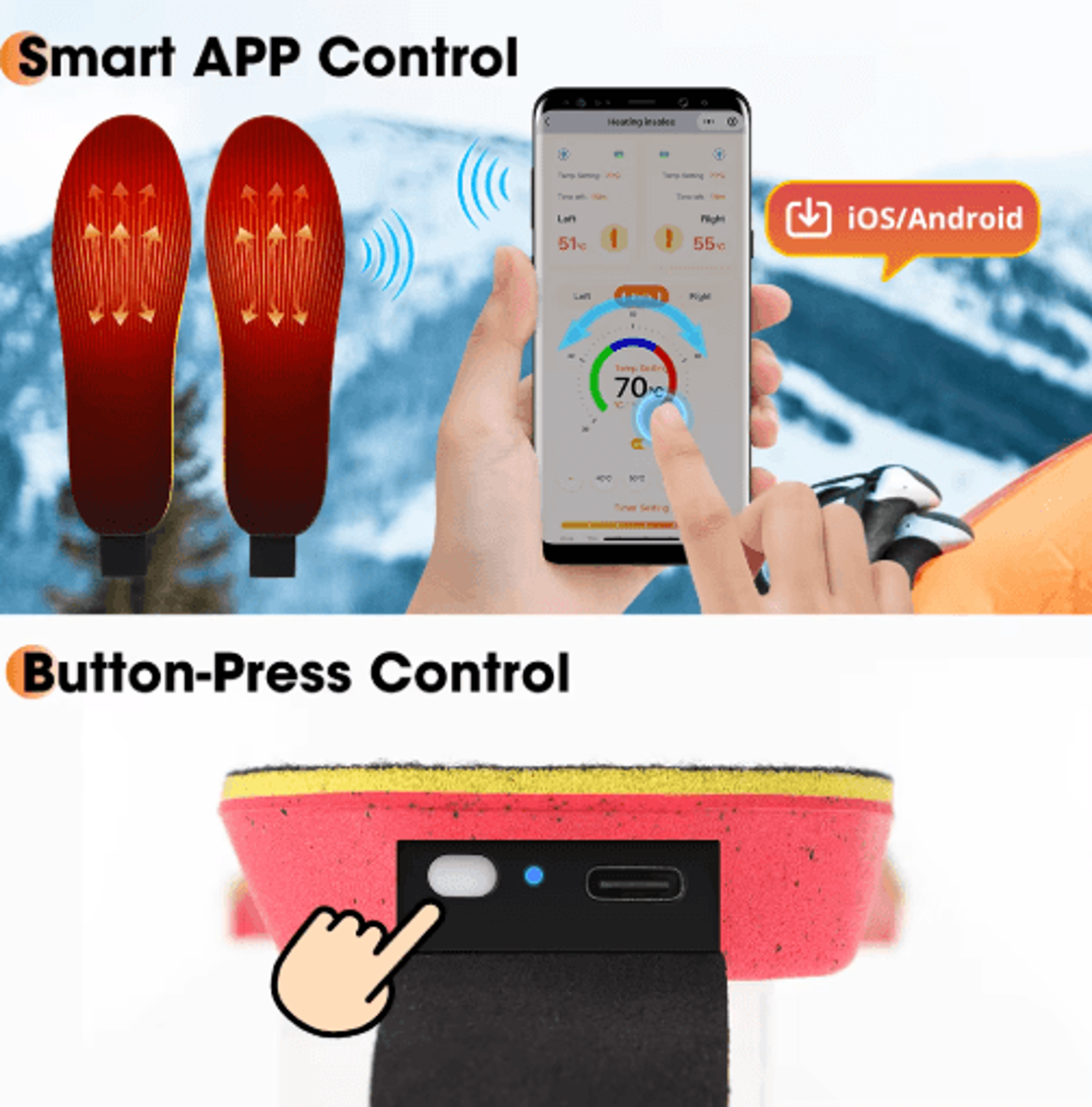 APPControl Heated Insoles With Adjustable Temperature For Winter Hiking Skiing  Outdoor Comfort 6