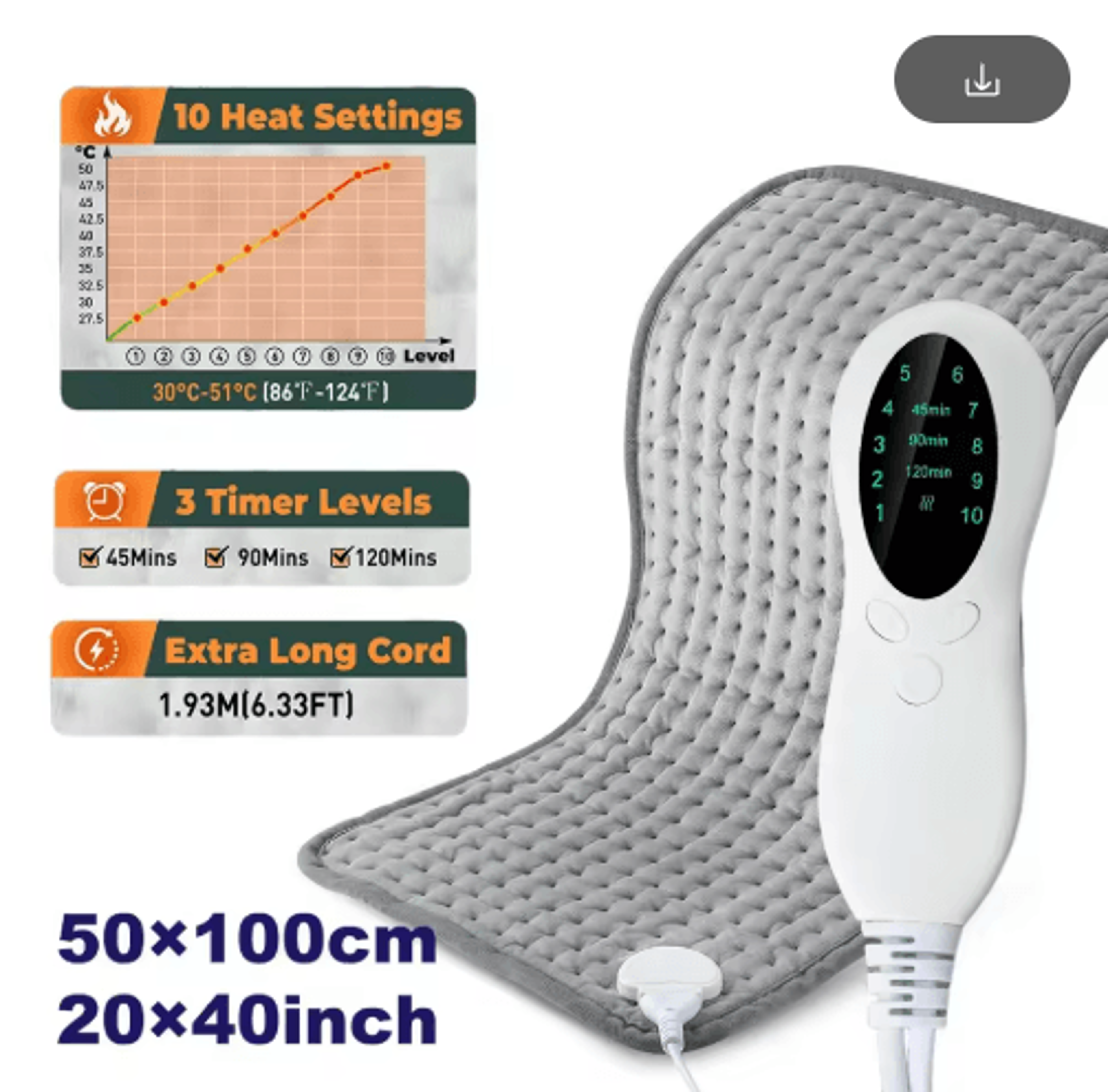 Electric Heating Pad Blanket For Neck Shoulders Back  Legs  Washable 50 By 100cm Heated Throw 1