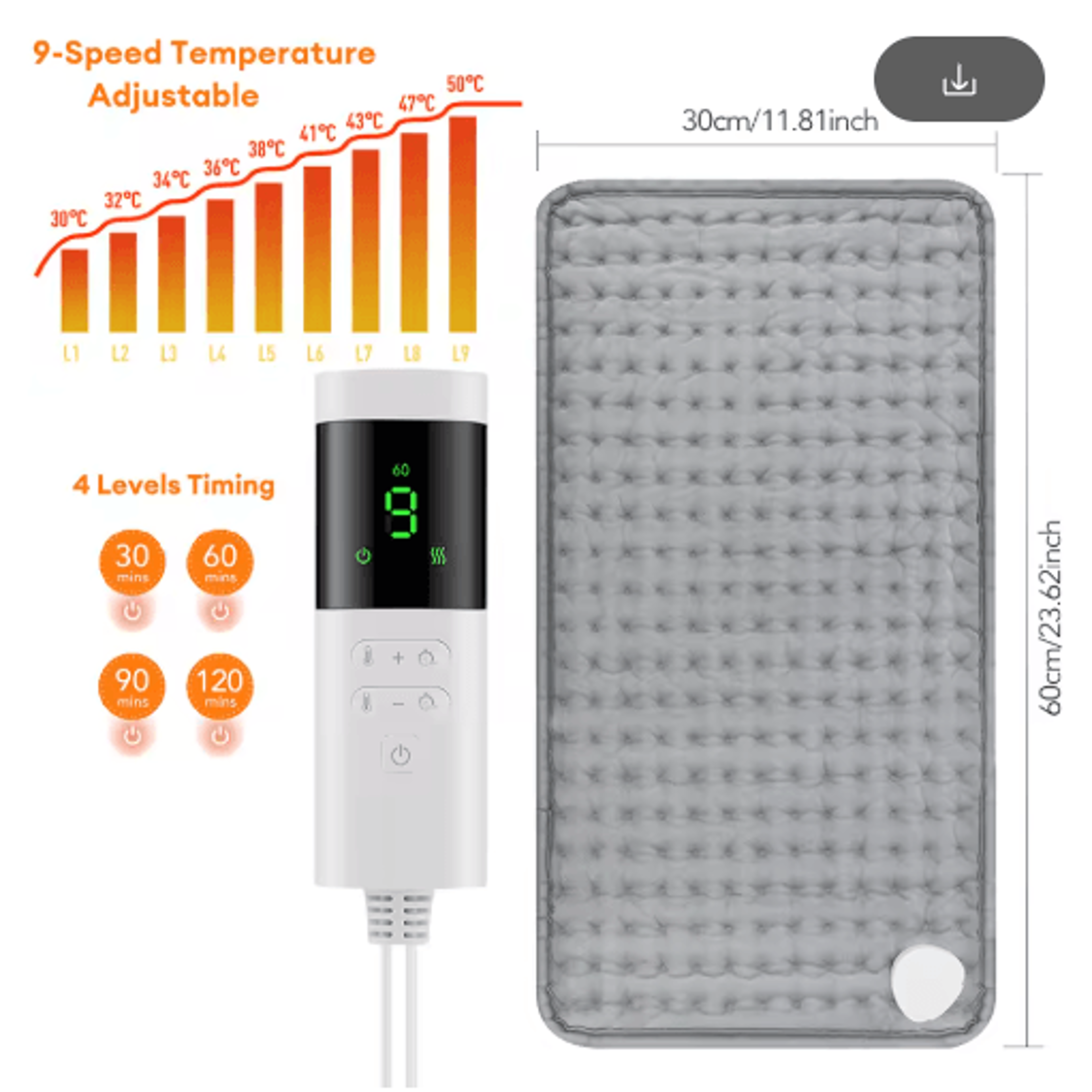 Electric Heating Pad Blanket For Neck Shoulders Back  Legs  Washable 50 By 100cm Heated Throw 3