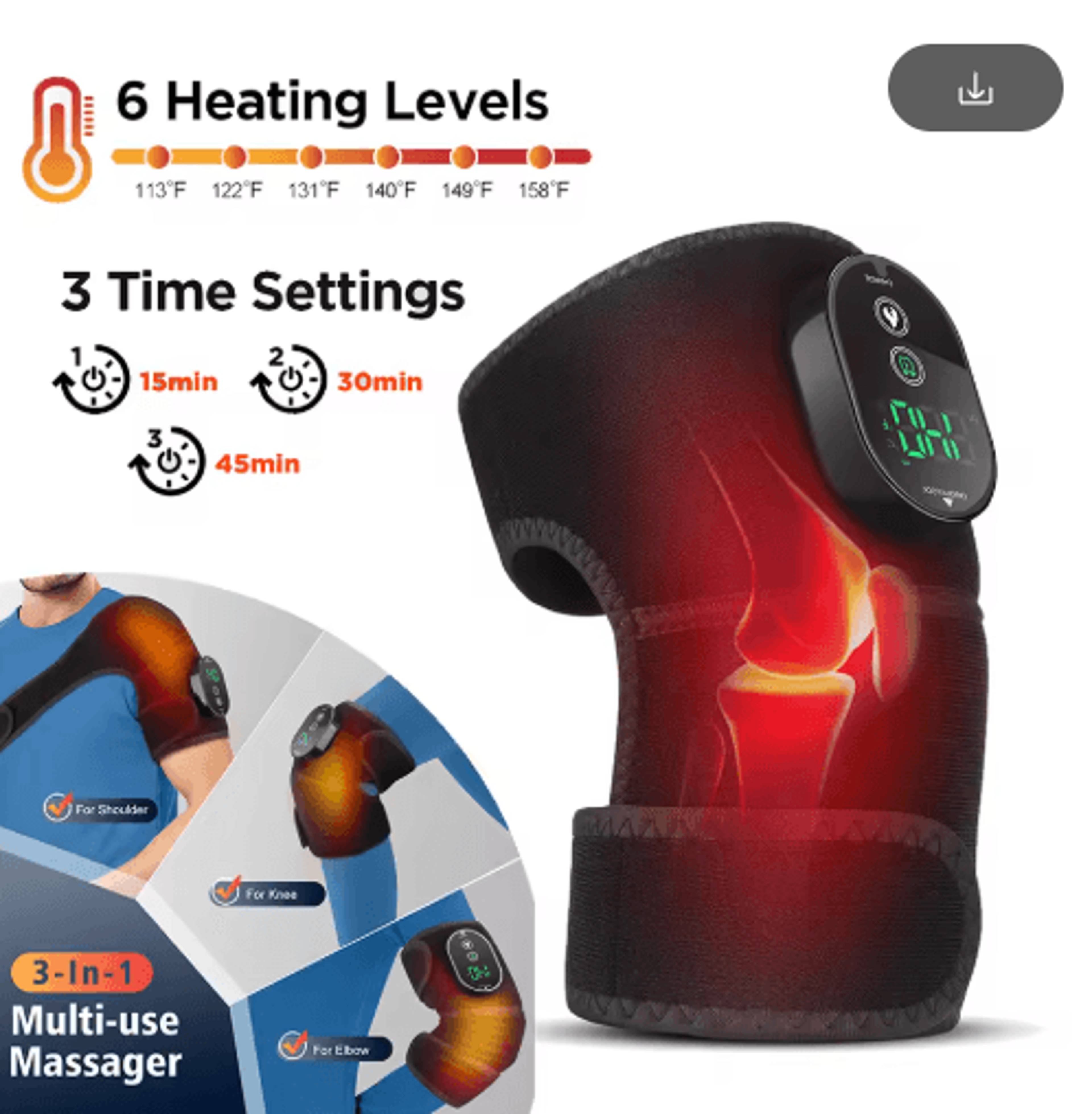 3in1 Heated Joint Support Wrap For Knee Shoulder  Elbow With Hot Compress Therapy 5