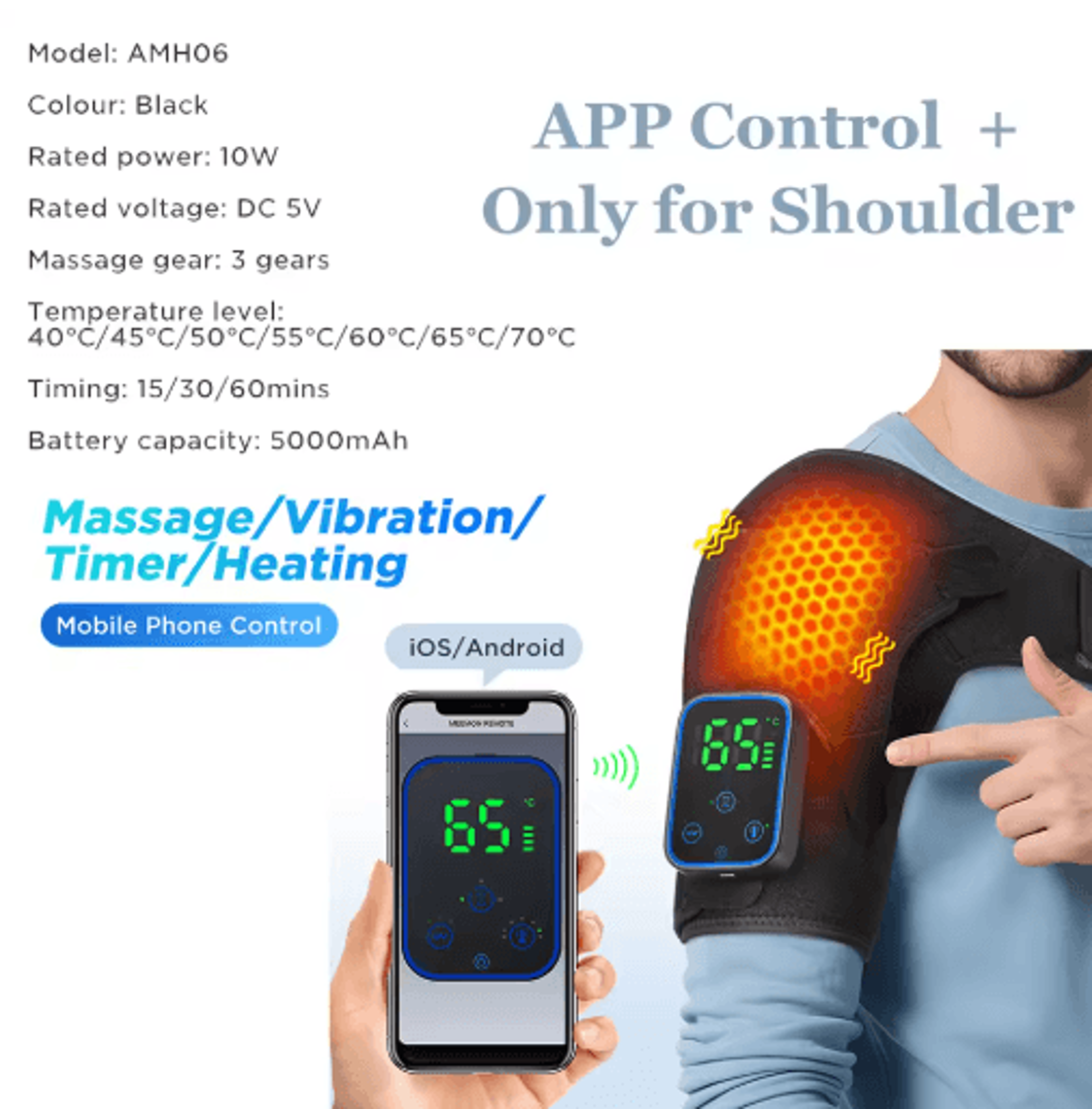 Electric Heated Shoulder Massager Brace With 3 Heat Levels  Vibration  Cervical  Shoulder Wrap 2