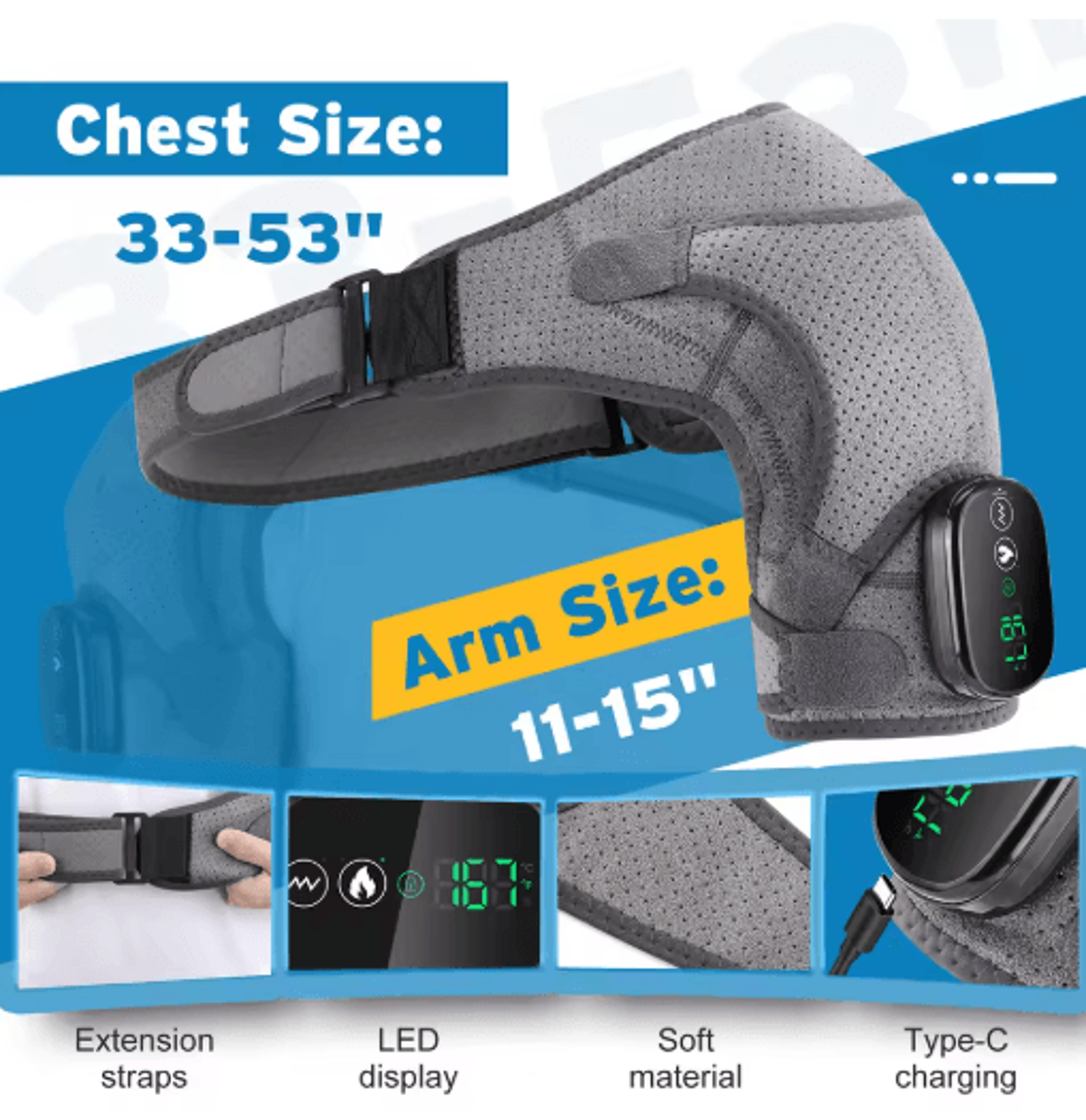 Electric Heated Shoulder Massager Brace With 3 Heat Levels  Vibration  Cervical  Shoulder Wrap 9
