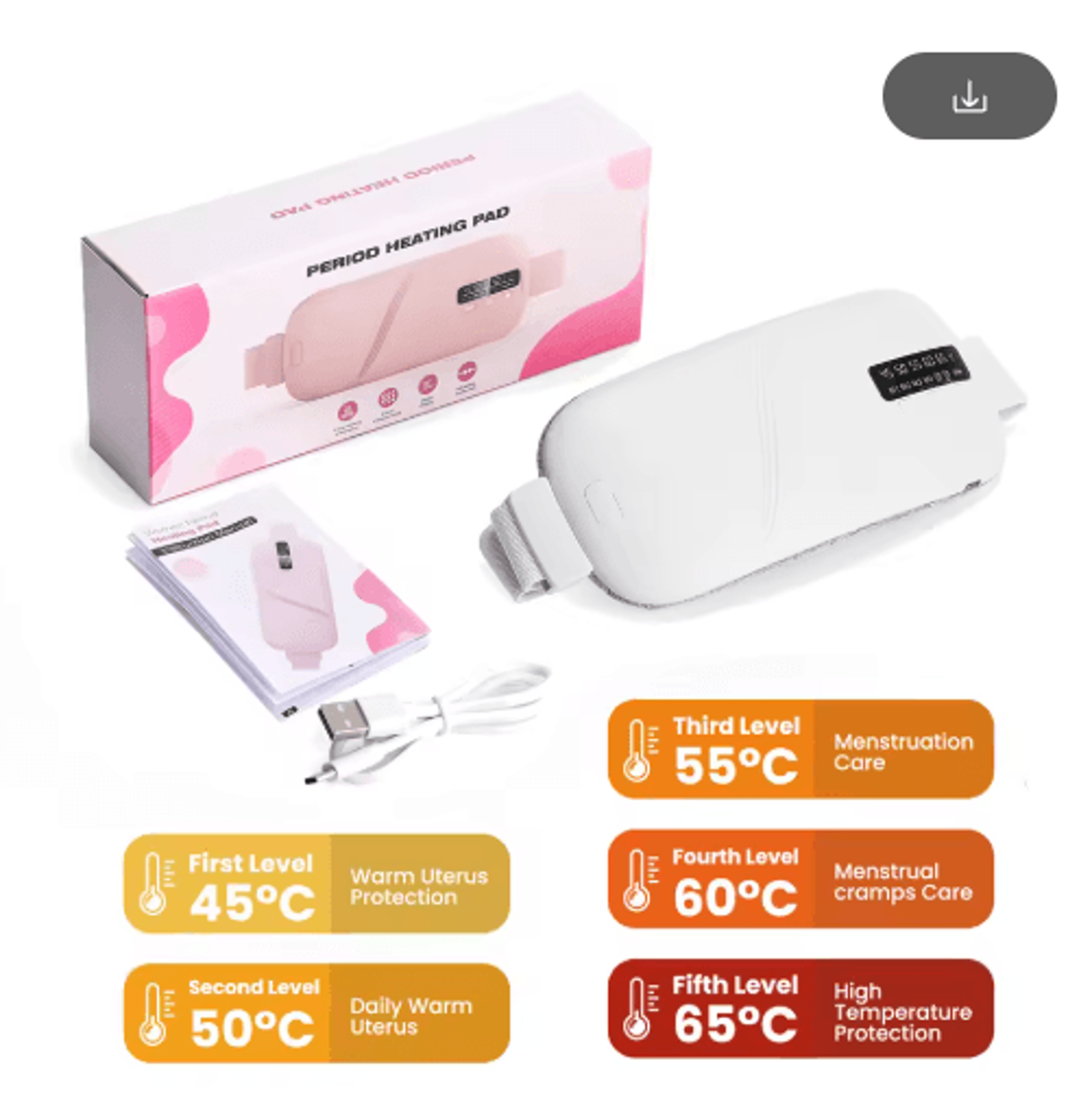 USB Rechargeable Menstrual Heating Pad With Vibration  Electric Waist  Abdominal Cramp Relief Massa 1