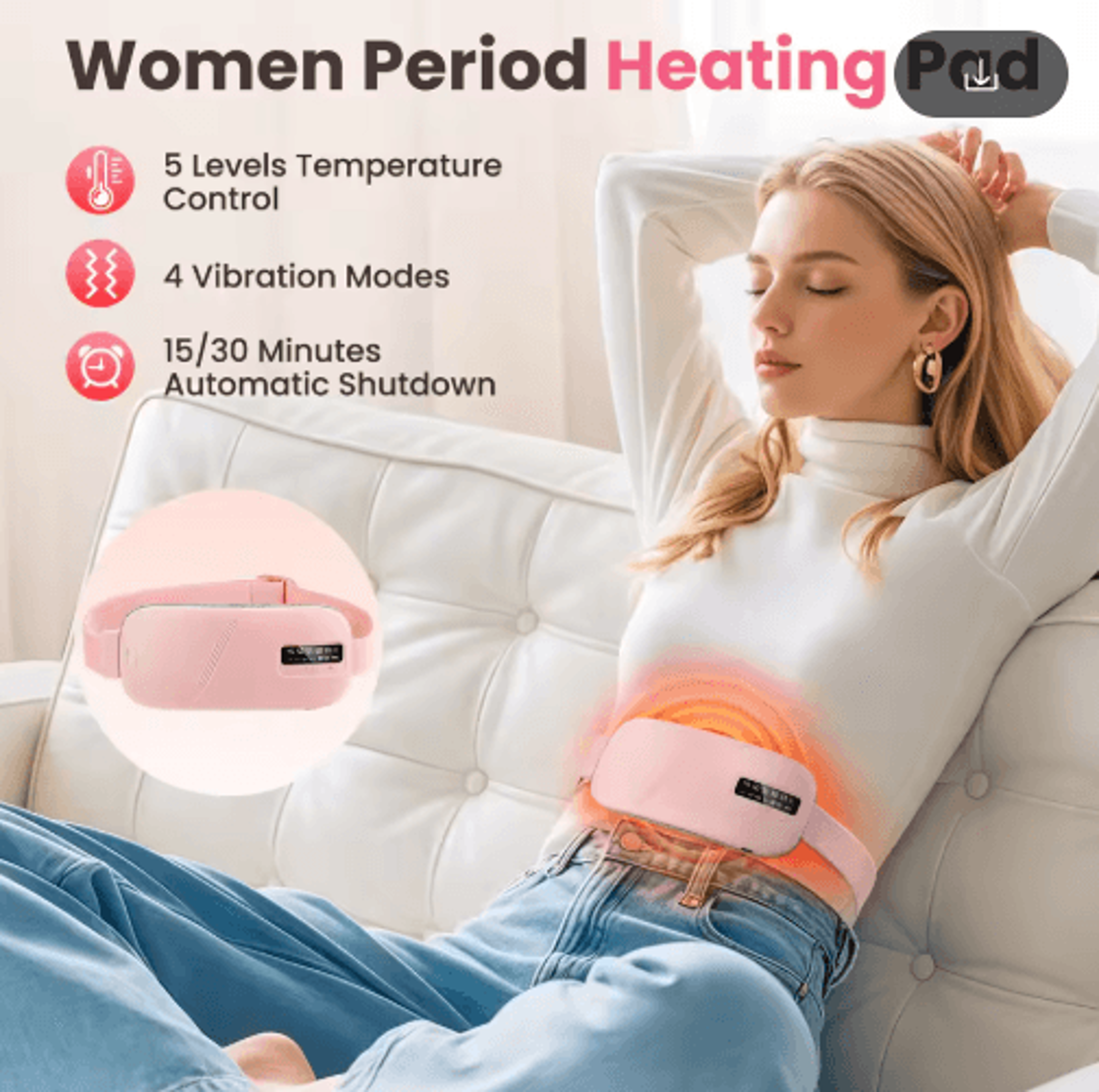 USB Rechargeable Menstrual Heating Pad With Vibration  Electric Waist  Abdominal Cramp Relief Massa 7