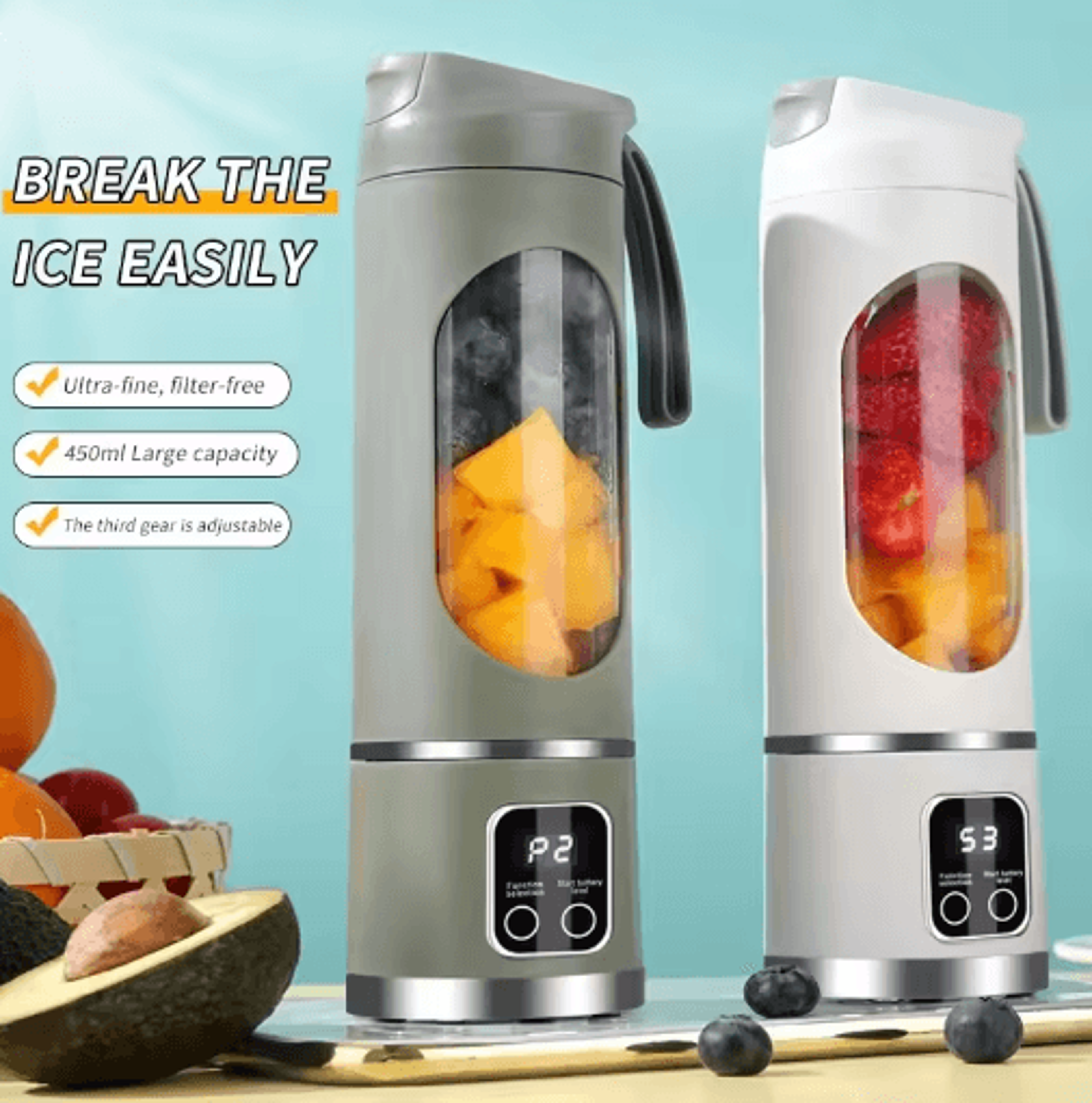 Portable USB Rechargeable Blender  450ml 10Blade Smoothie  Ice Crusher Juicer Cup 6