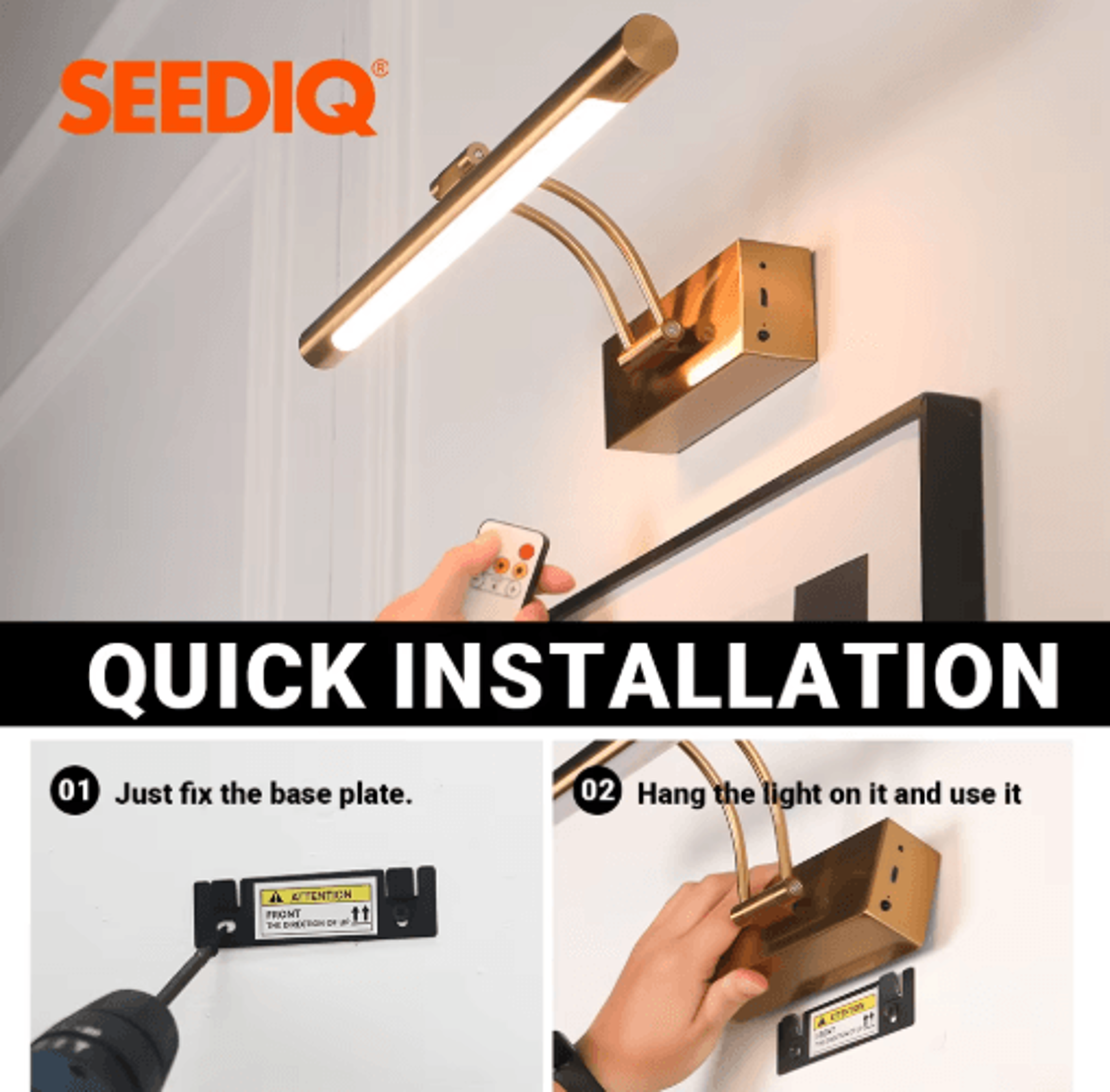 40CM Rechargeable LED Picture Light Wireless Wall Lamp With Remote Control  4400mAh Battery 3