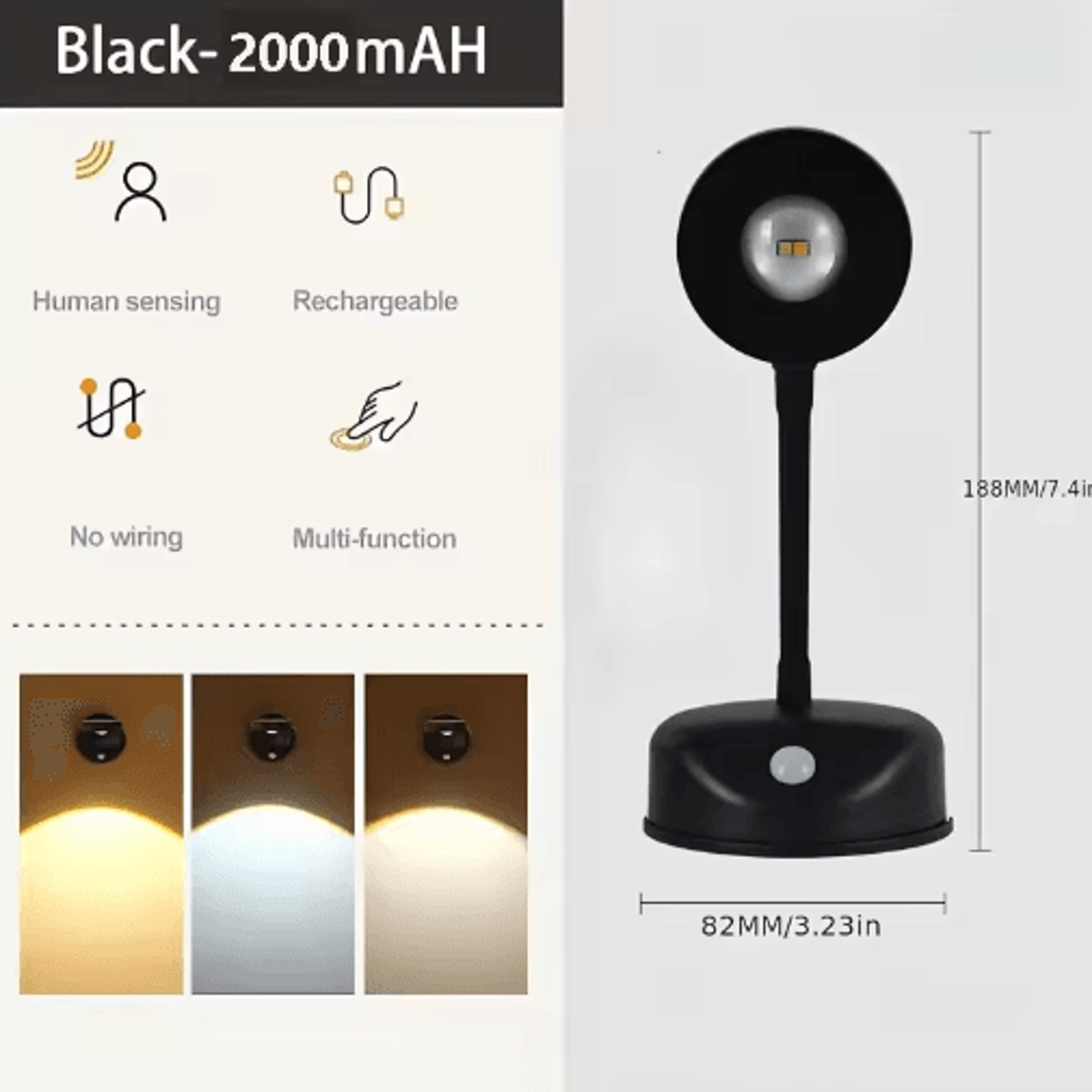 HPH USB Rechargeable Motion Sensor LED Wall Light  Wireless Dimmable Spotlight For Paintings  Pictu 2