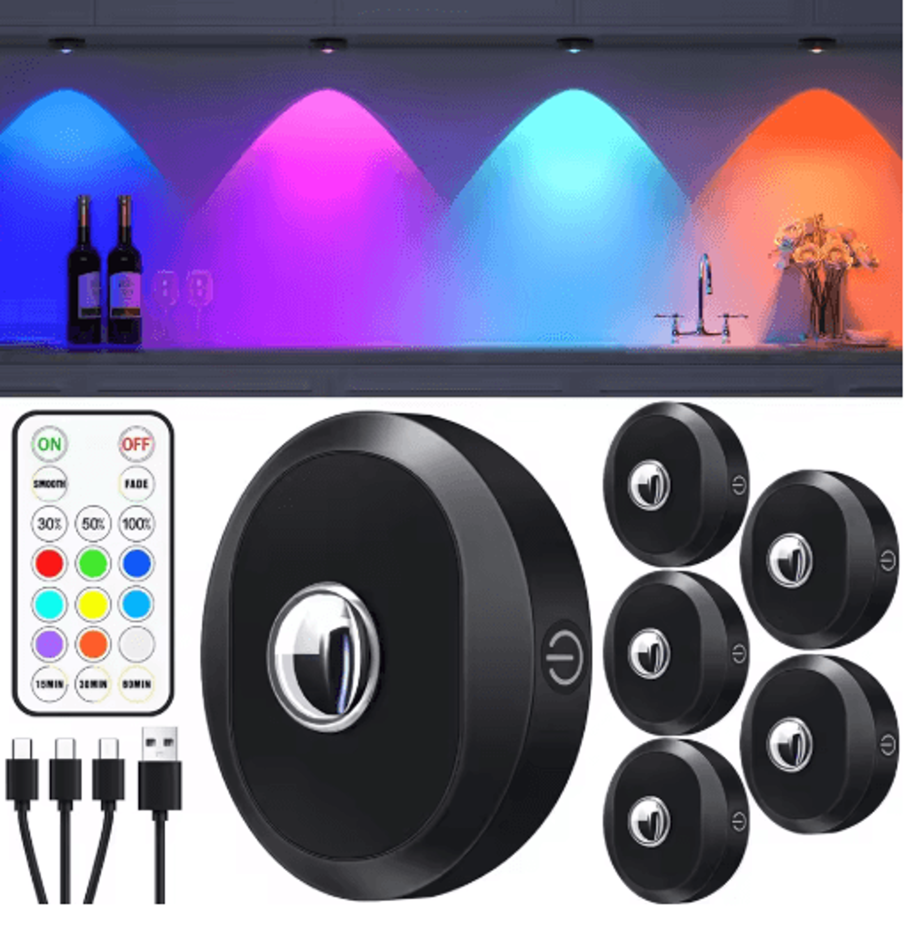 WILLED 3PCS Rechargeable LED Puck Lights With Remote  StickOn Night Lights For Walls Closets  Cabin 3