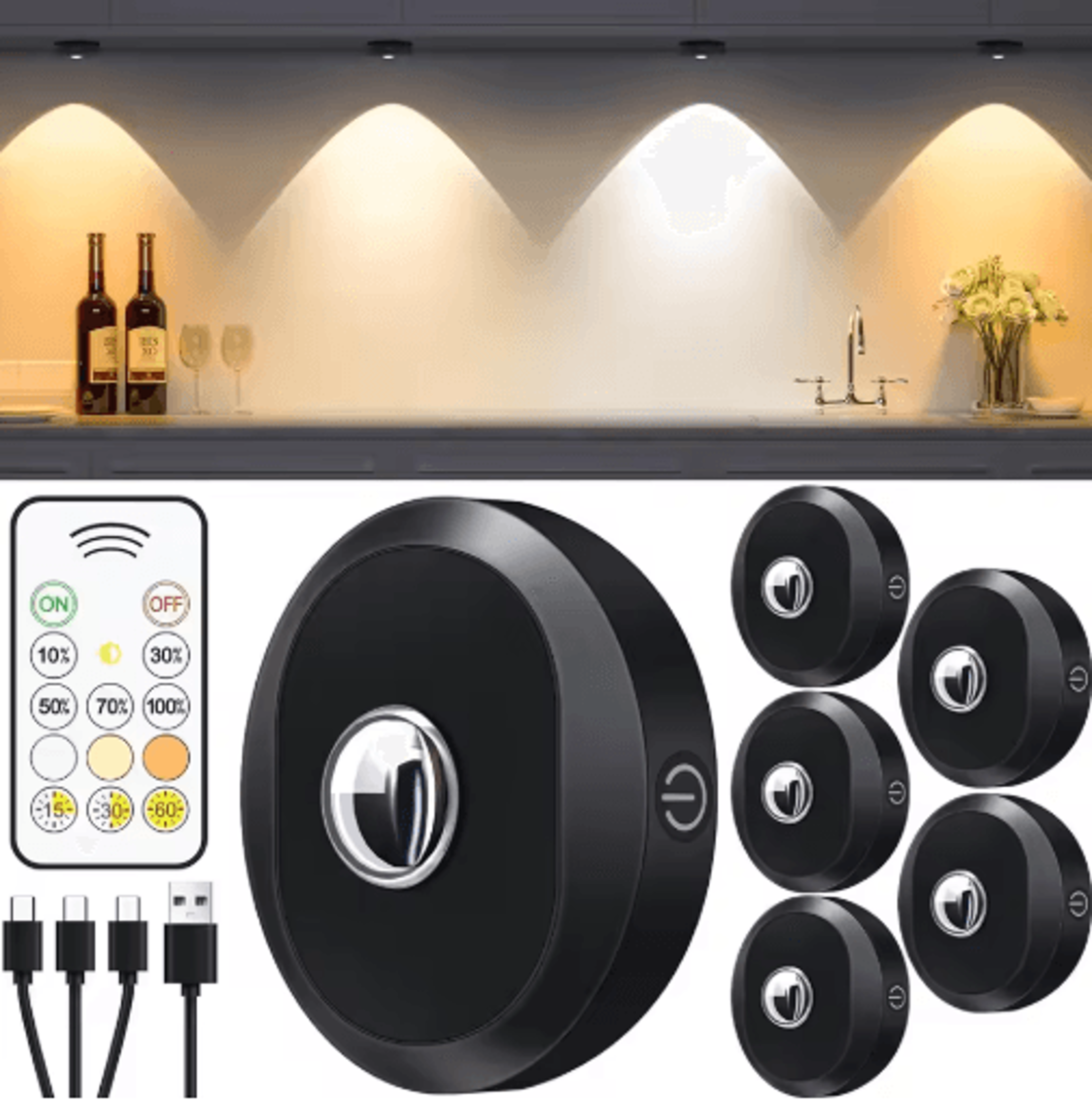 WILLED 3PCS Rechargeable LED Puck Lights With Remote  StickOn Night Lights For Walls Closets  Cabin 4
