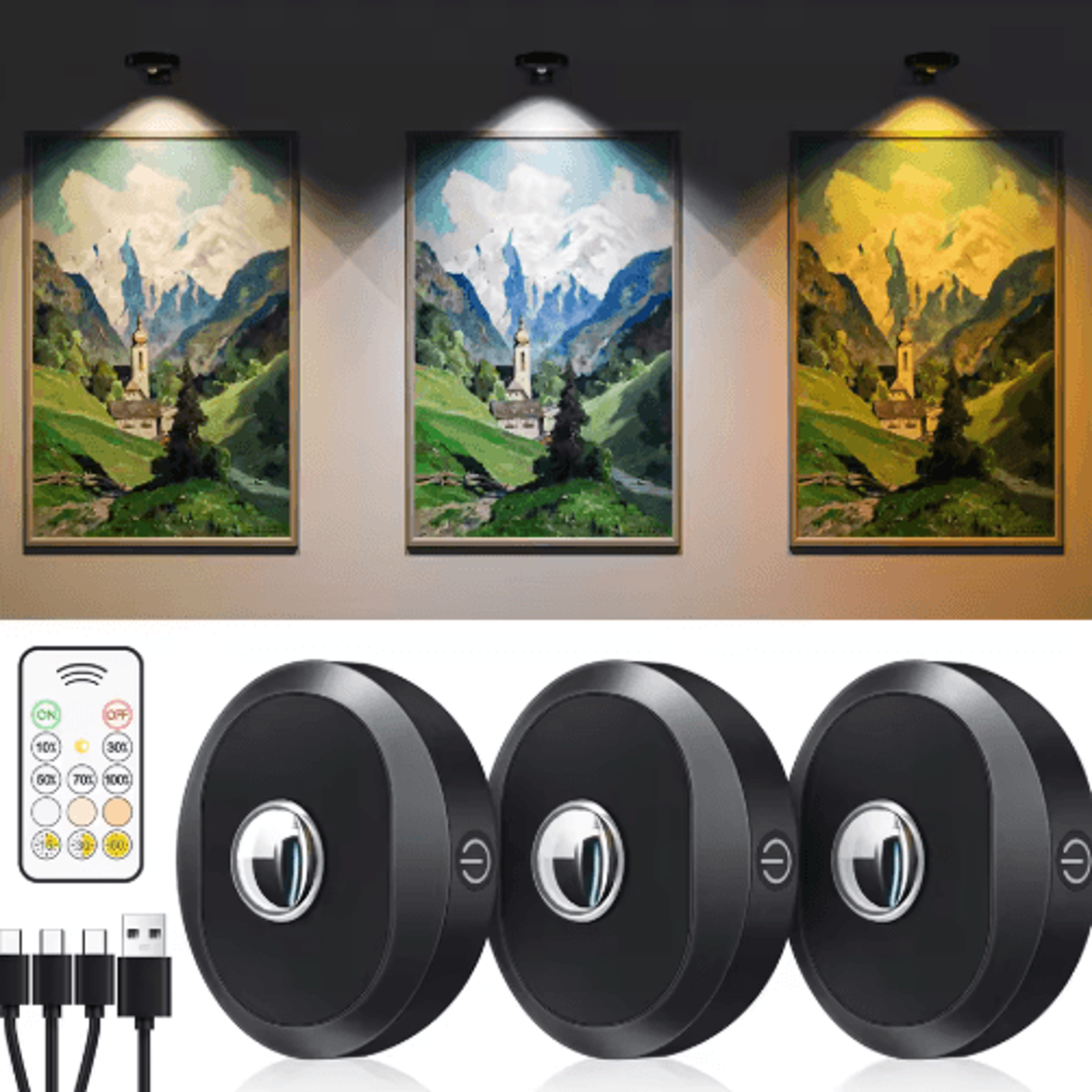 WILLED 3PCS Rechargeable LED Puck Lights With Remote  StickOn Night Lights For Walls Closets  Cabin 5