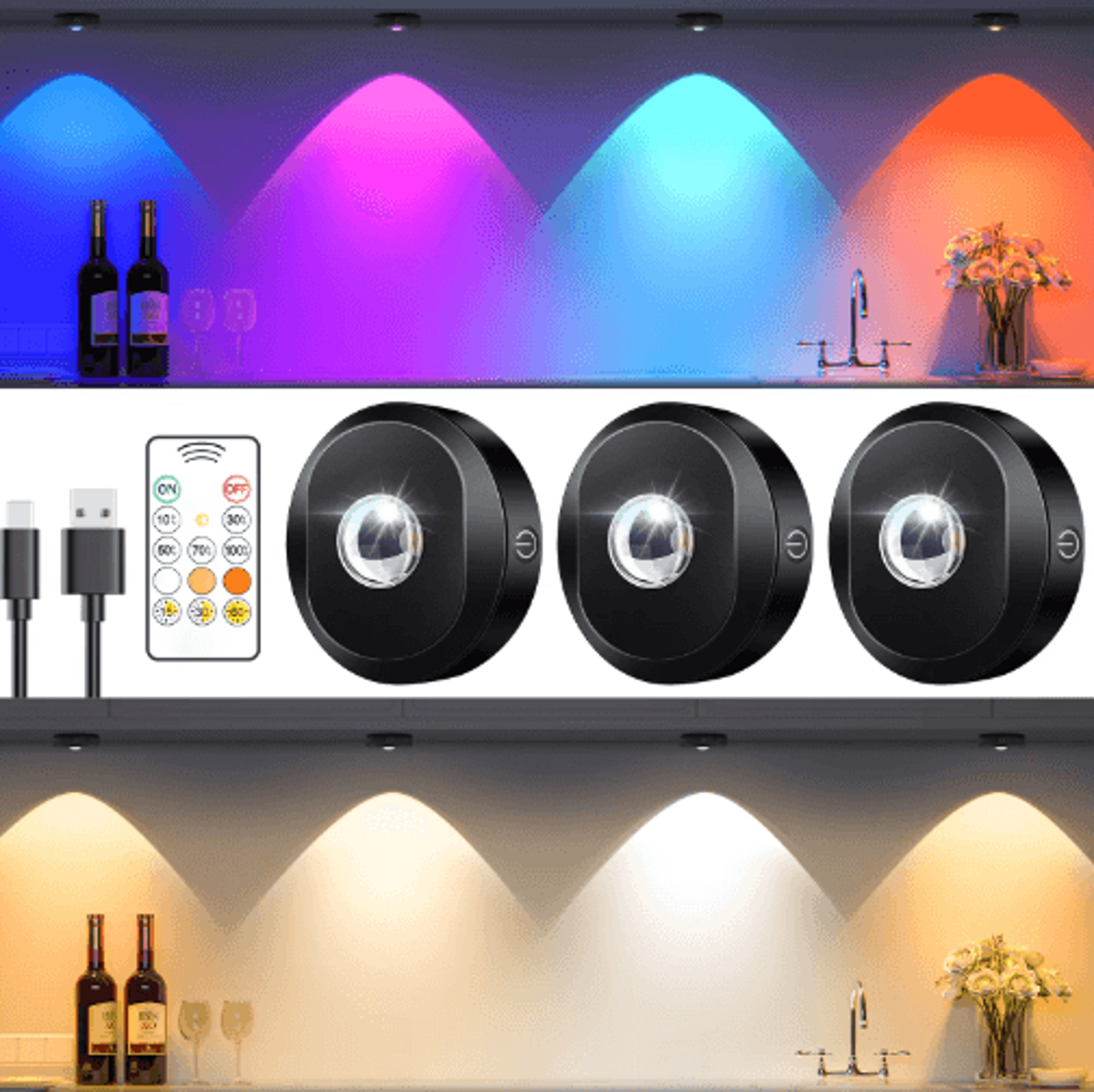 WILLED 3PCS Rechargeable LED Puck Lights With Remote  StickOn Night Lights For Walls Closets  Cabin 0