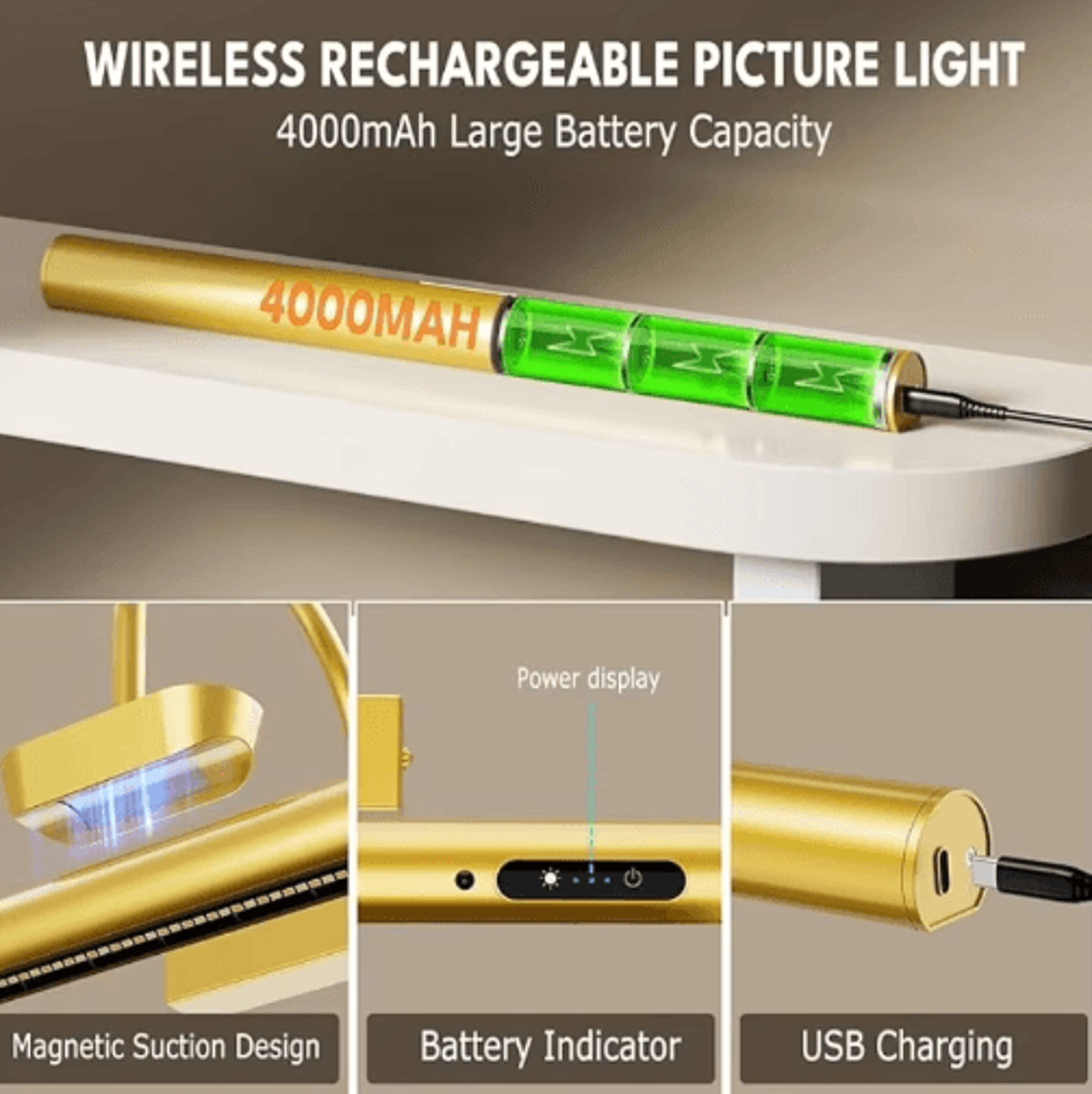 Modern Rechargeable Waterproof Picture Light  Wireless Dimmable Wall Sconce With Remote Control 8