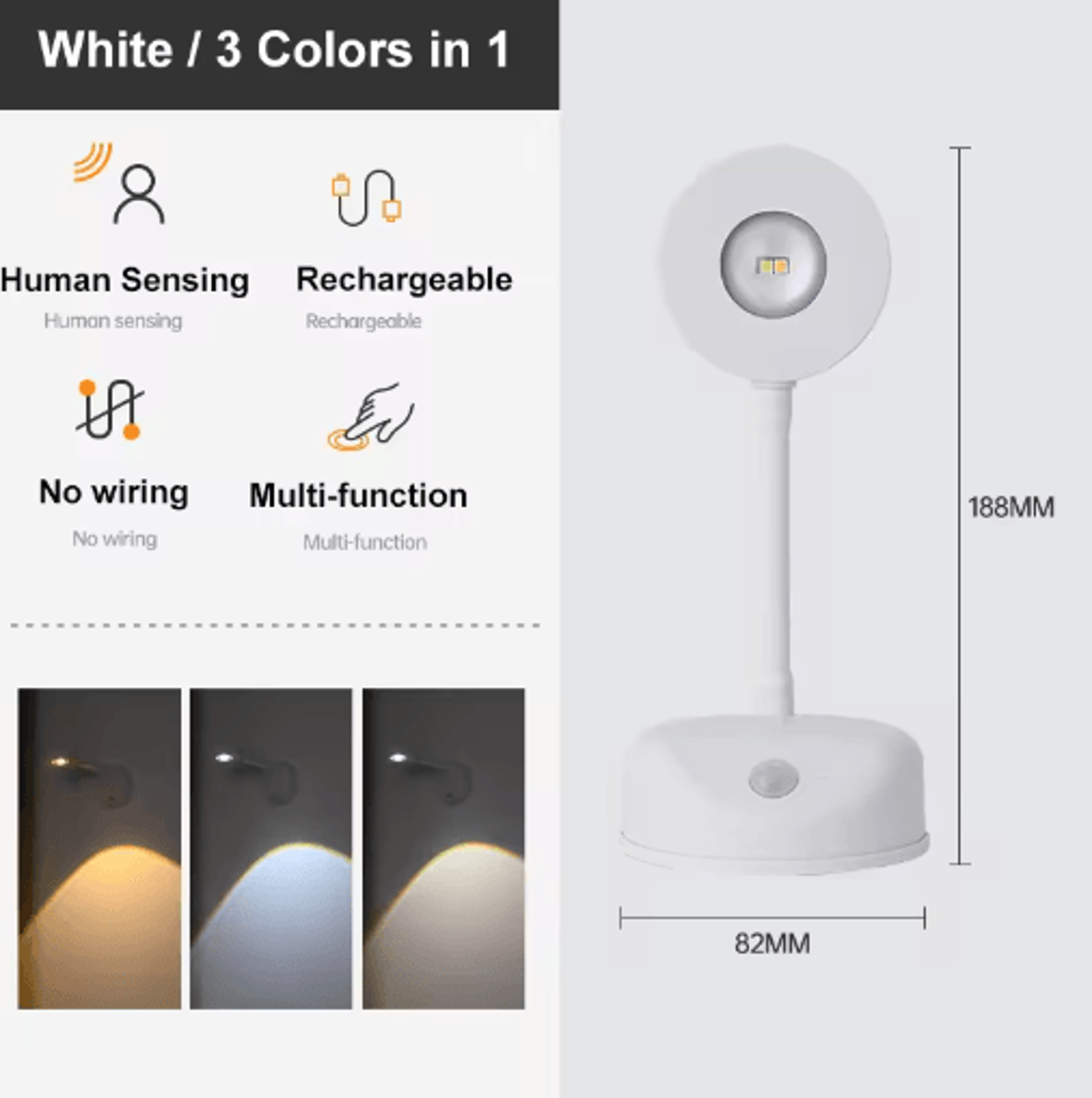 USB Rechargeable Motion Sensor LED Wall Spotlight  Wireless Dimmable Picture Light For Artwork  Hom 4