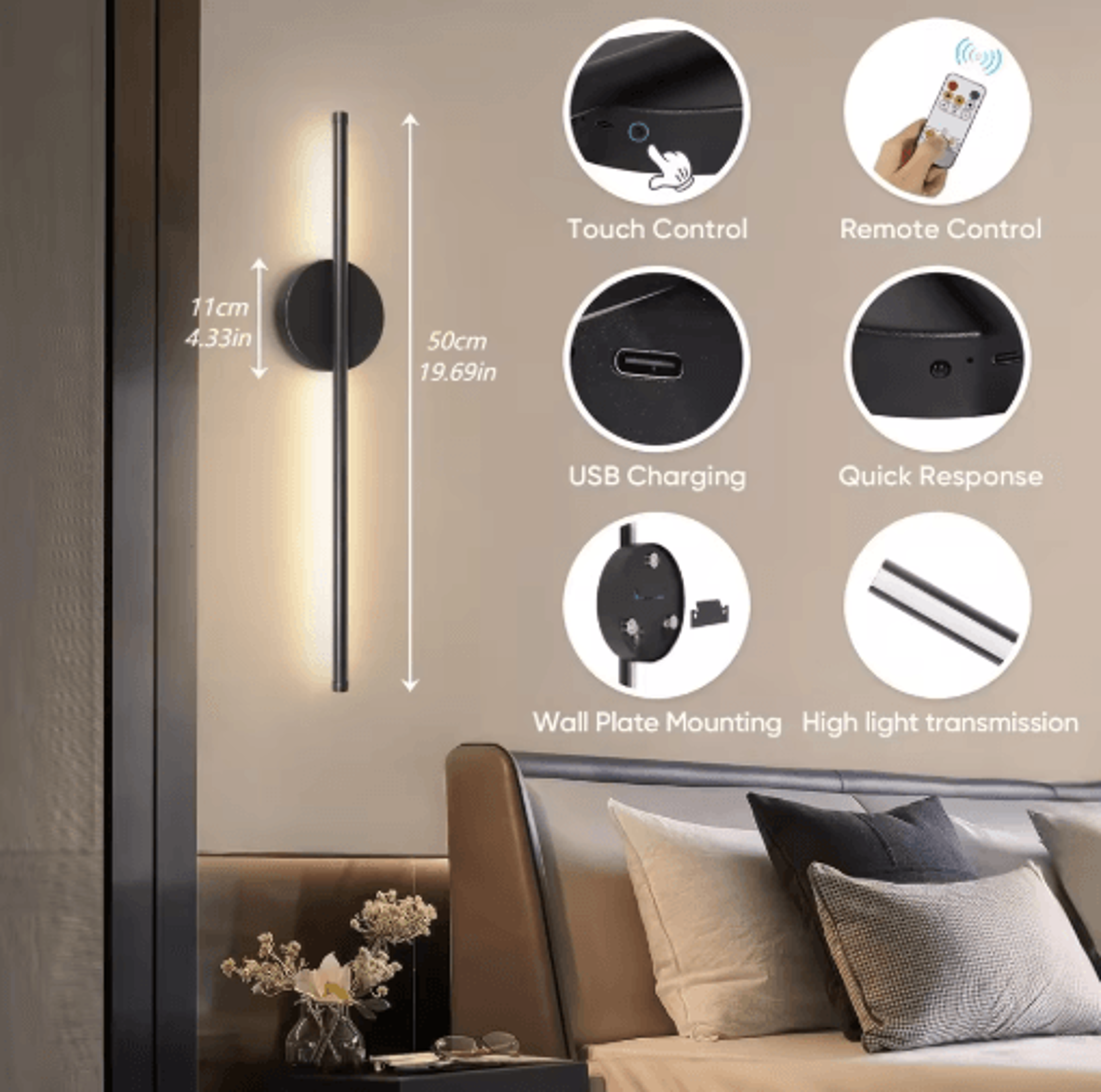 Rechargeable Wireless LED Wall Sconce  360 Rotating Dimmable Picture Light With Remote Control 7