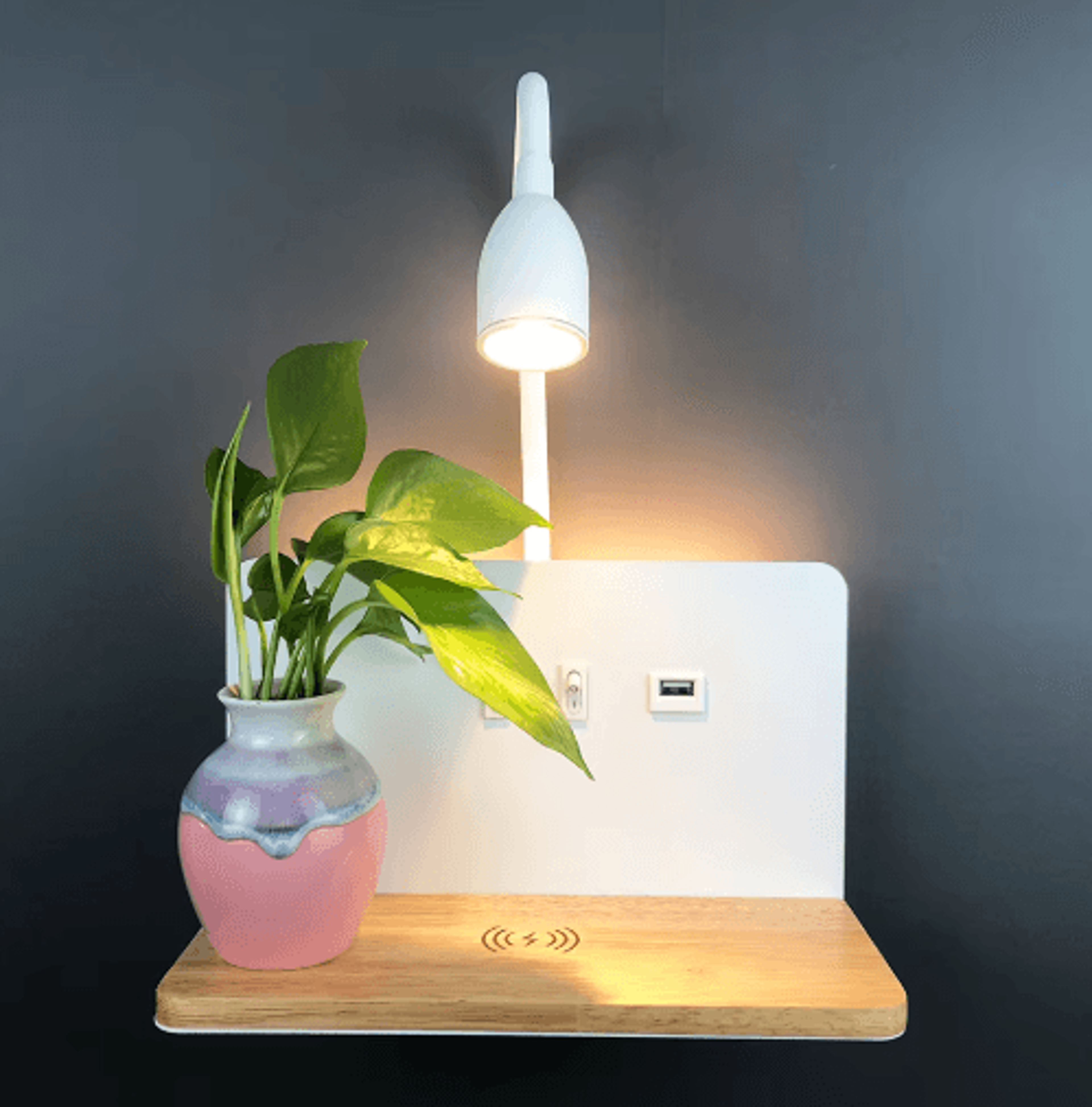 360 Rotatable LED Wall Lamp  USB Rechargeable Wireless Bedside Light With Charging Port 6