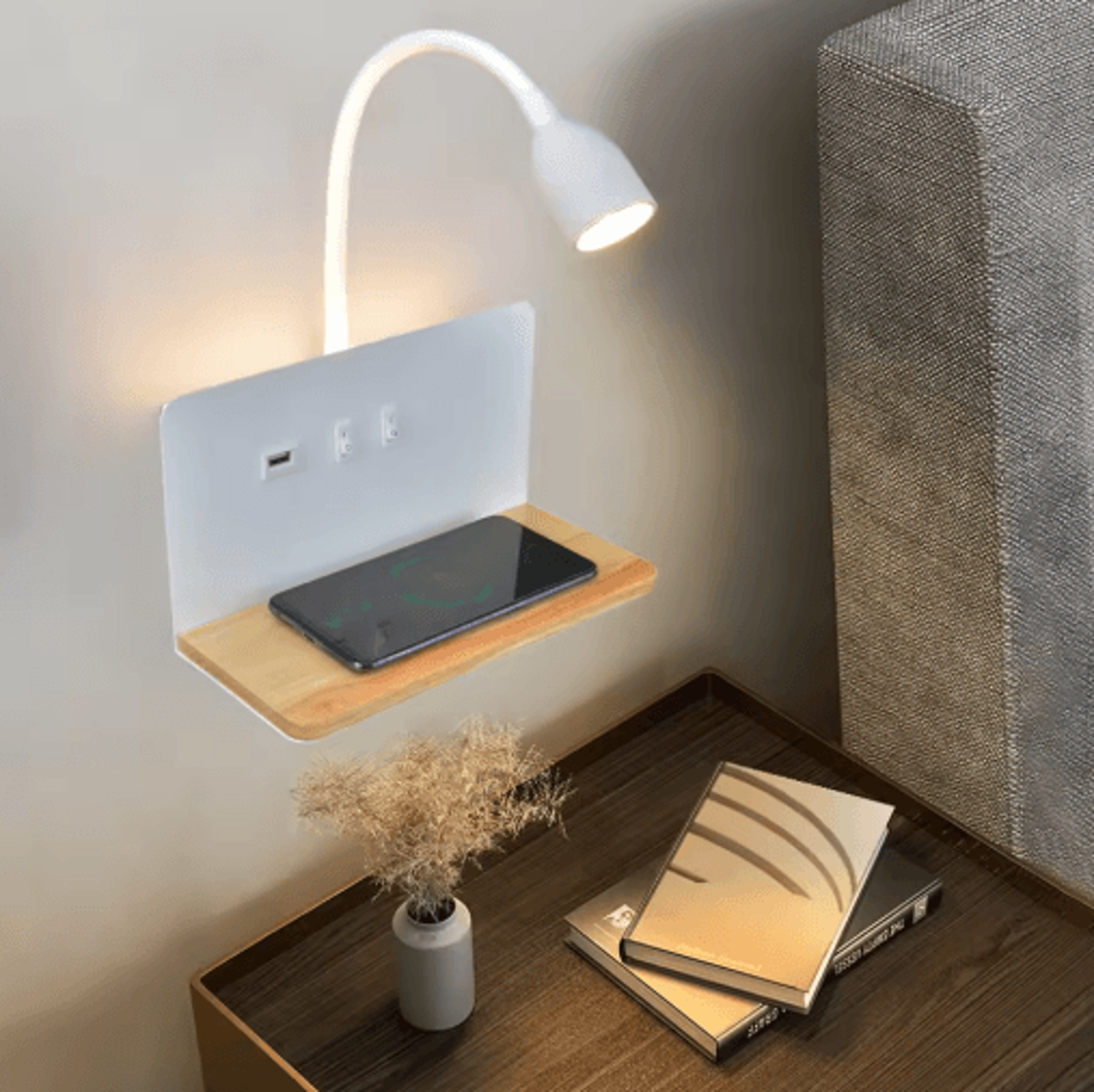 360 Rotatable LED Wall Lamp  USB Rechargeable Wireless Bedside Light With Charging Port 0