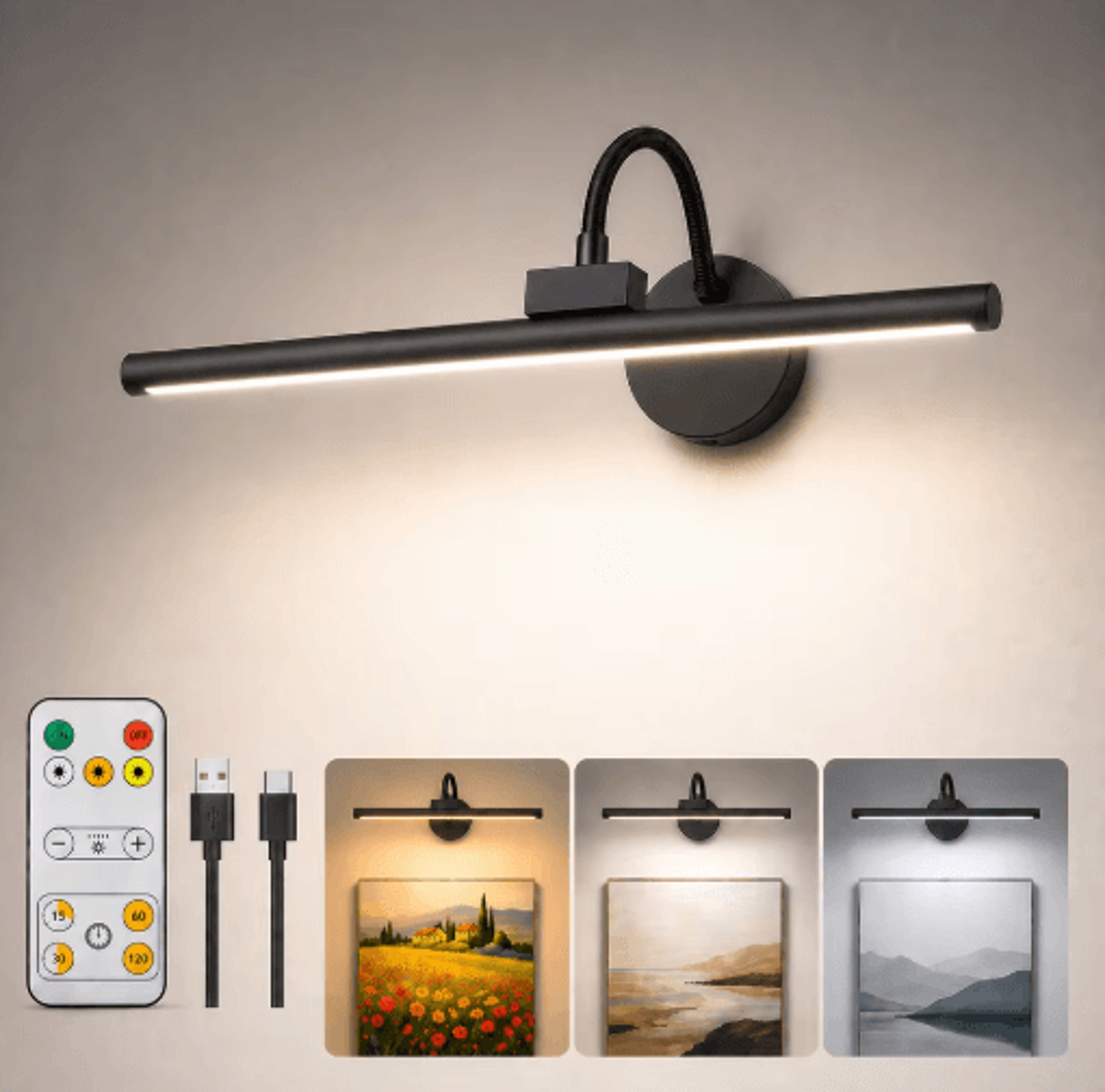 Rechargeable Wireless LED Picture Light  360 Magnetic Wall Lamp With Remote  3Color Dimmable Lighti 0
