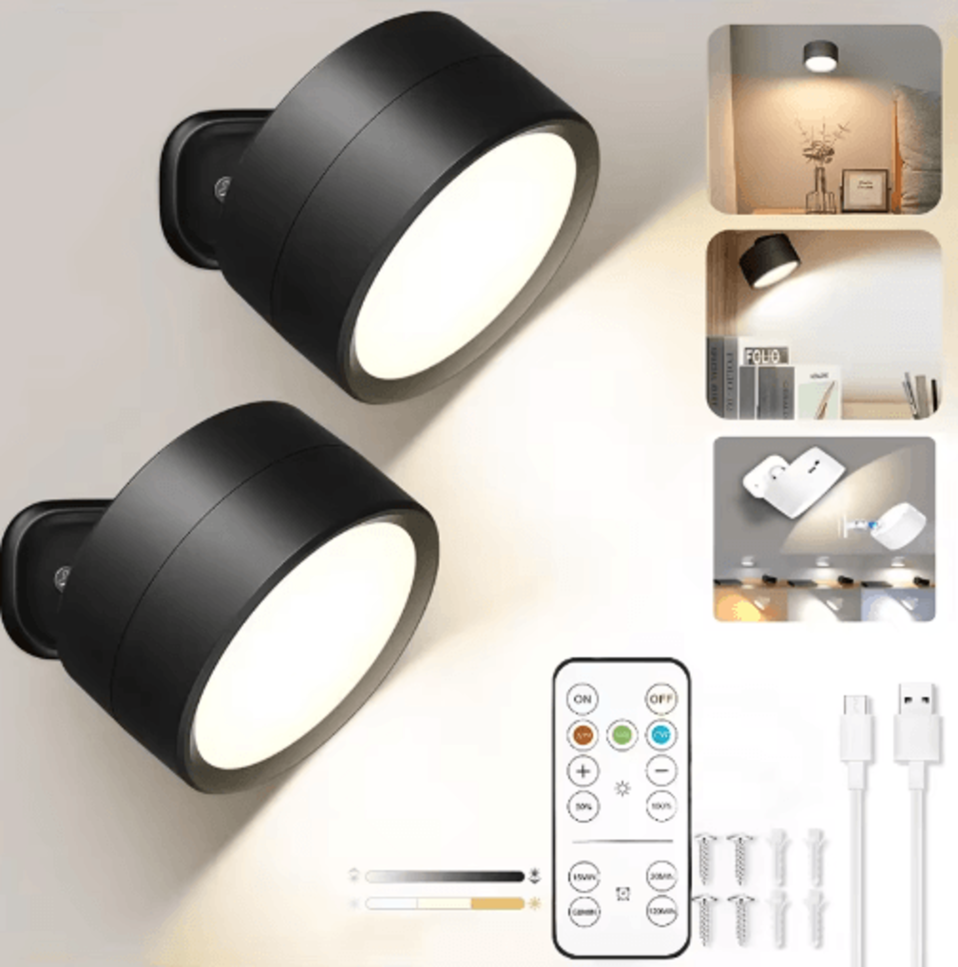 Rechargeable Magnetic LED Wall Sconce Wireless Wall Light With Remote  3Color Dimmable Lighting 10