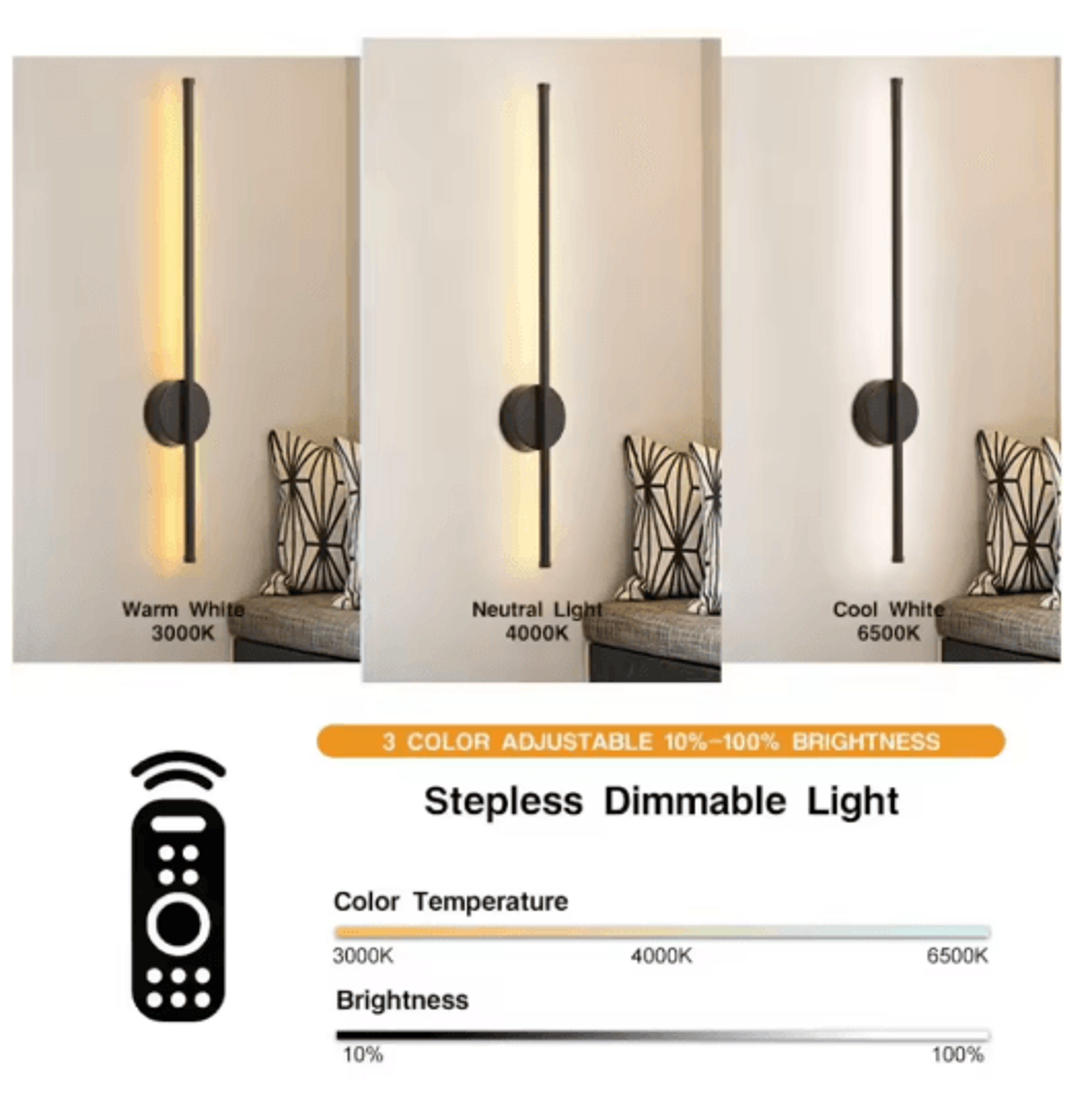 50cm80cm Rechargeable Wireless LED Wall Sconce  Modern Dimmable Wall Light With Remote Control 4