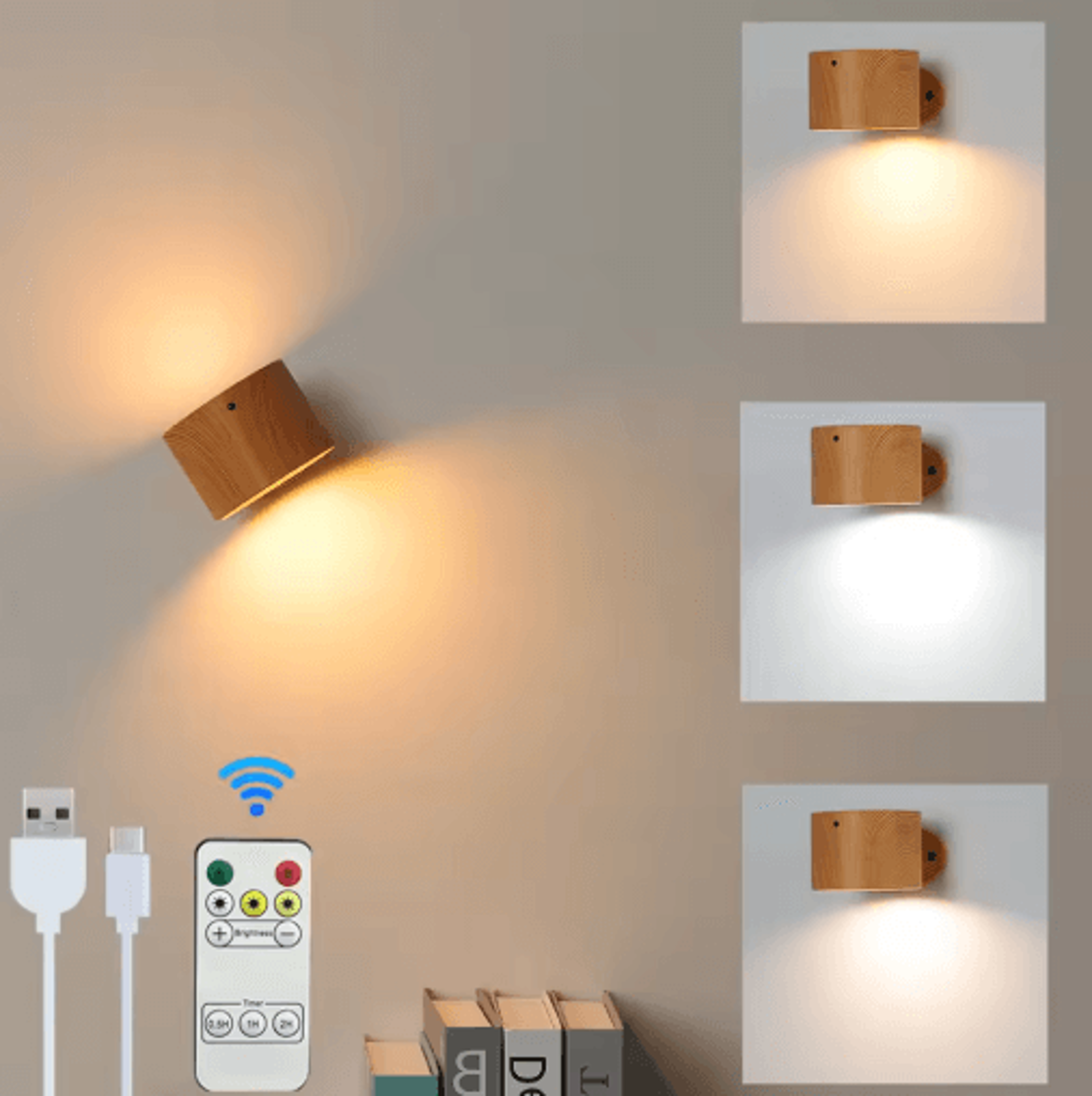 Dual Head Rechargeable LED Wall Lamp  360 Rotatable Wireless Sconce With Touch  Remote Control 0