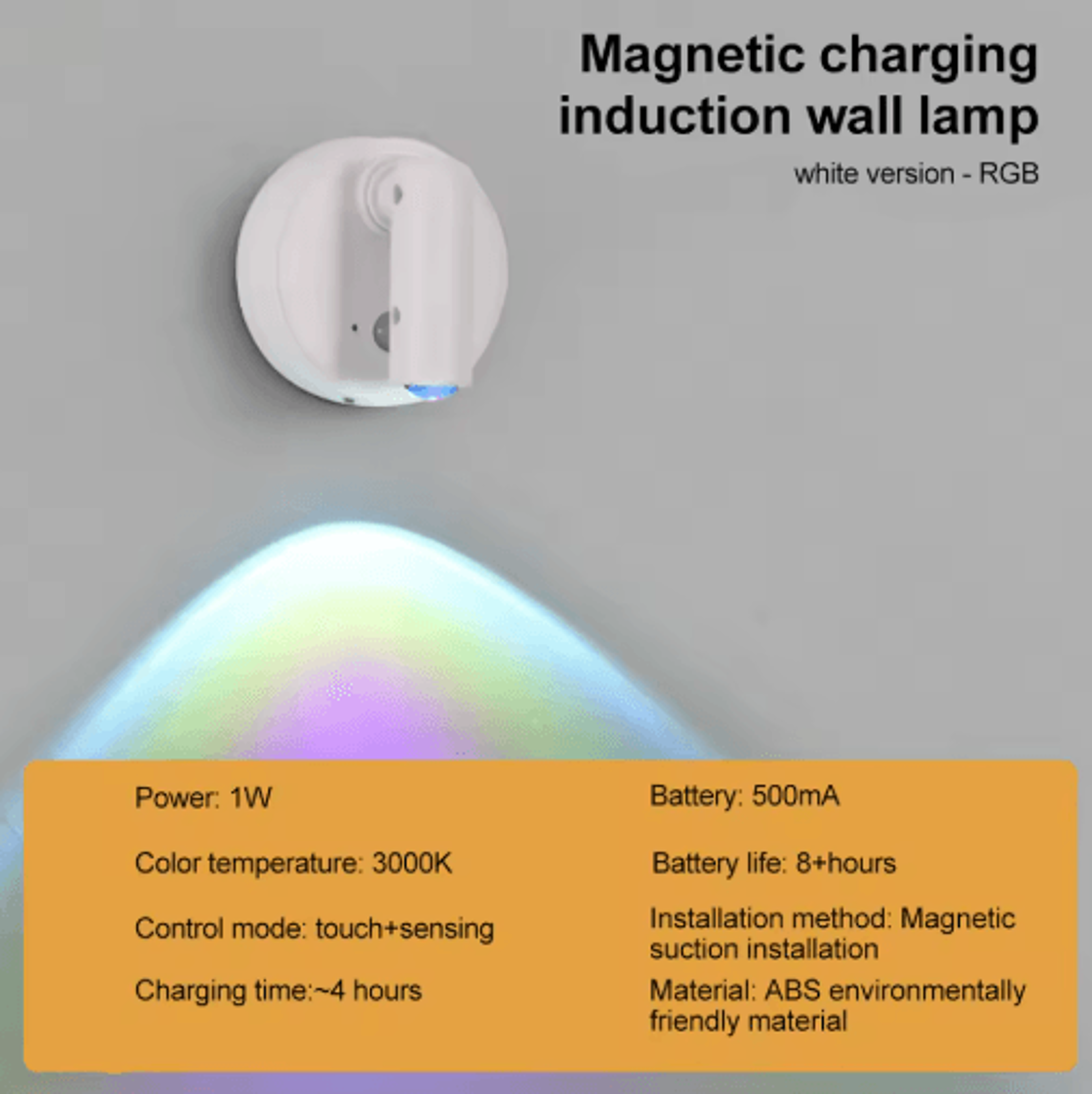 Magnetic USB Rechargeable LED Wall Light  Wireless Dimmable Reading Spotlight With Touch Control 3