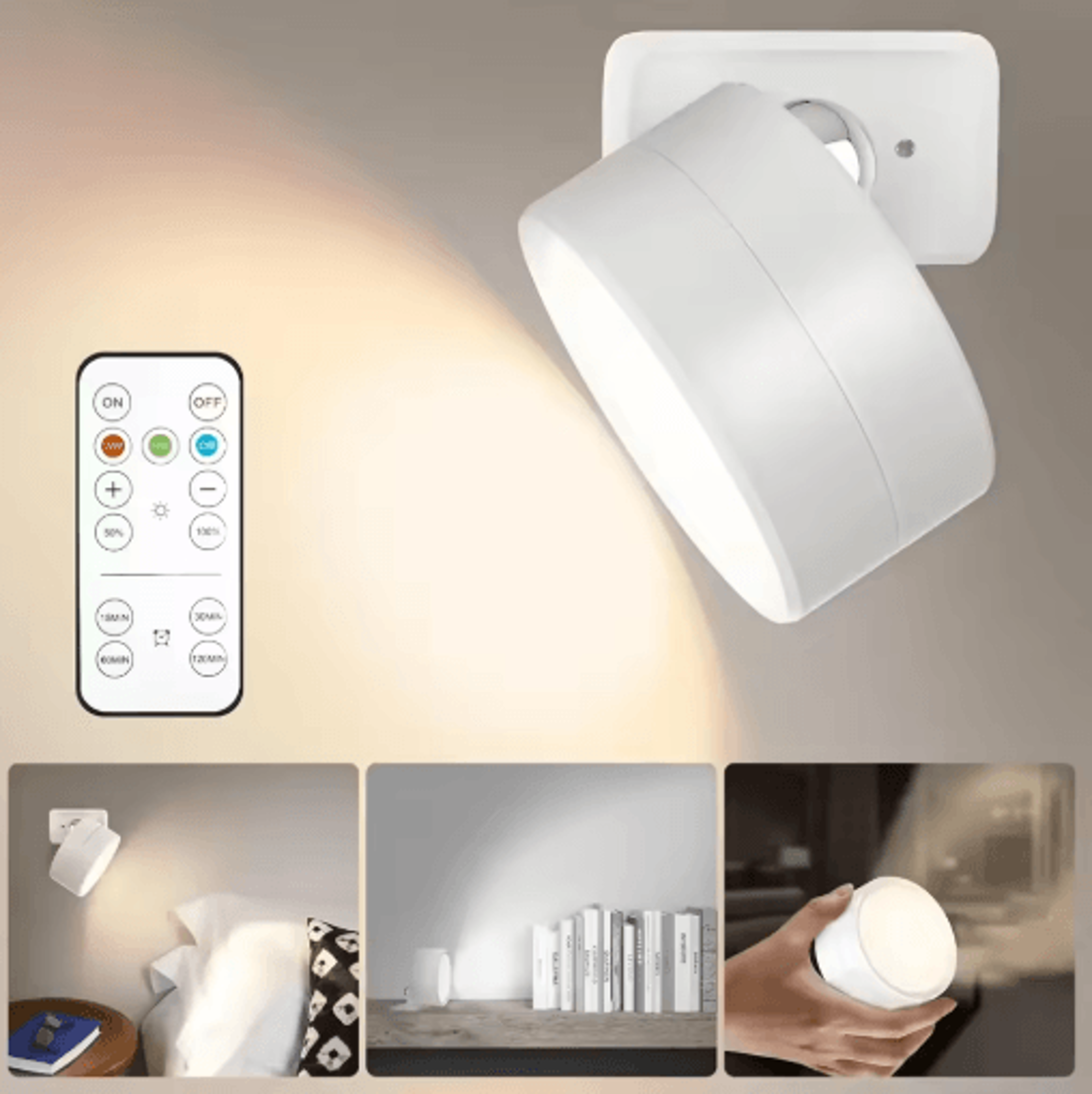 360 Rotating Magnetic LED Wall Lamp  Rechargeable Dimmable Cordless Reading Light With Remote 5
