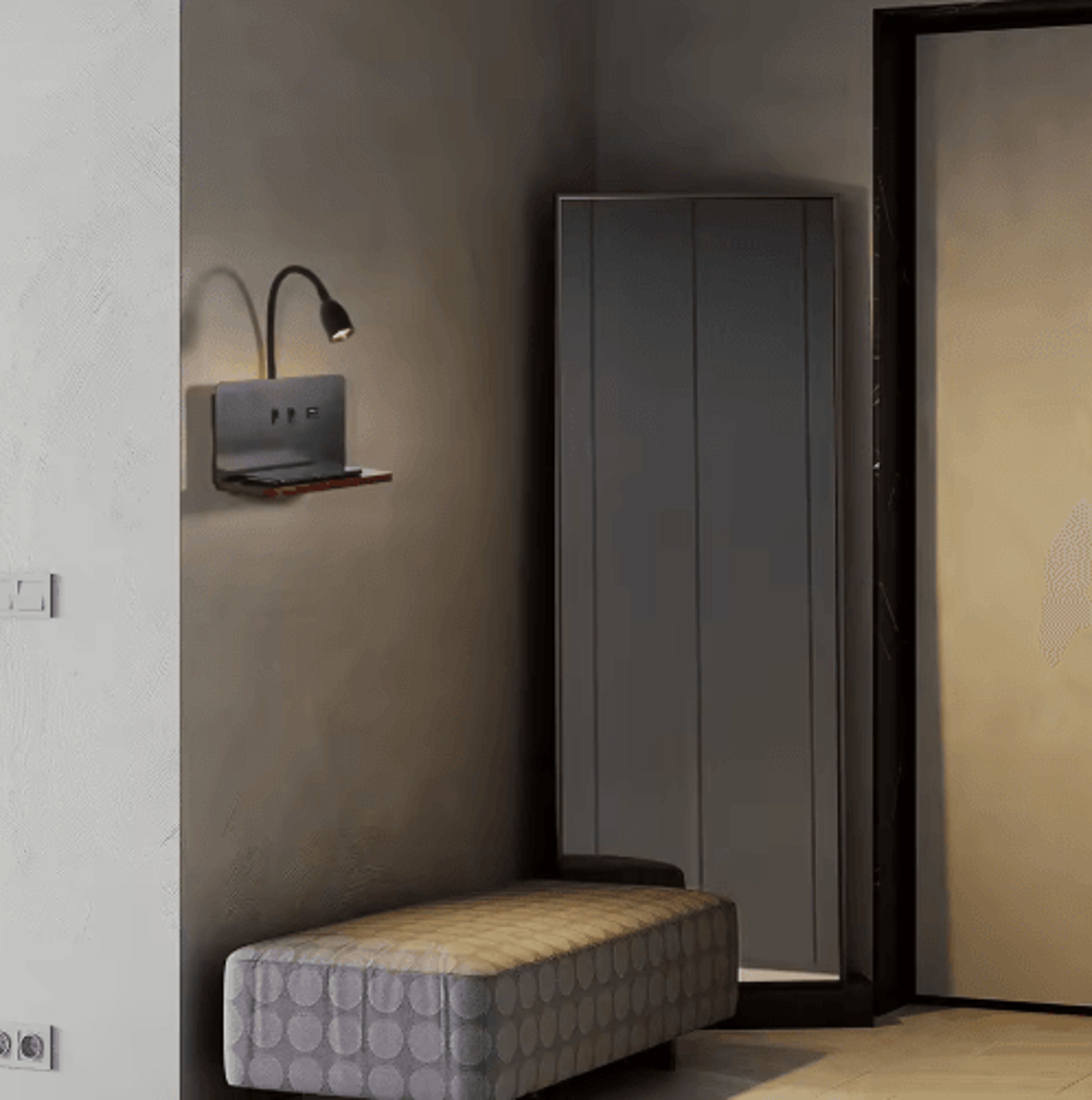 Modern 360 Rotatable LED Wall Lamp  USB  Wireless Charging Bedside Night Light With Switch 4
