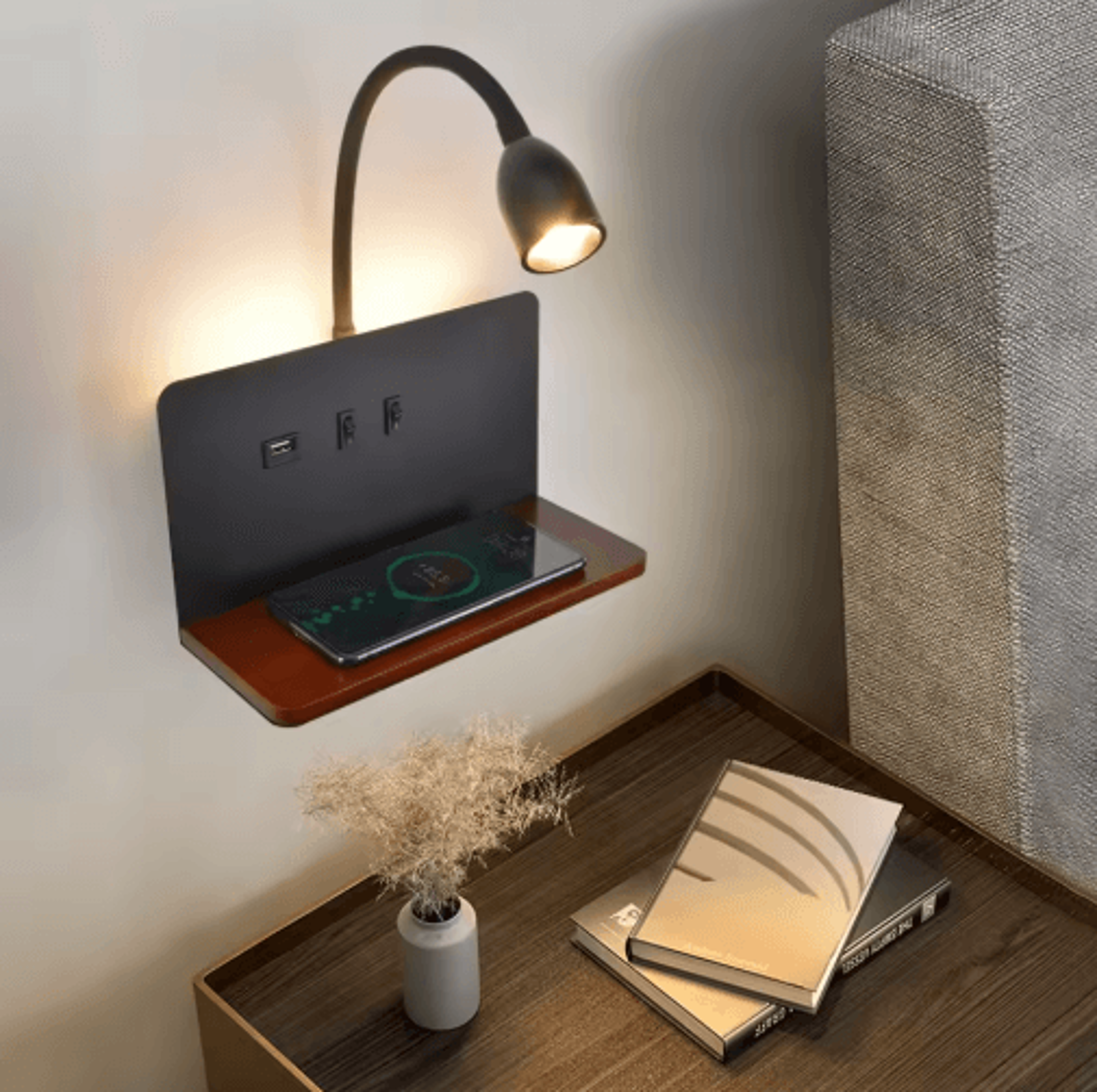 Modern 360 Rotatable LED Wall Lamp  USB  Wireless Charging Bedside Night Light With Switch 7