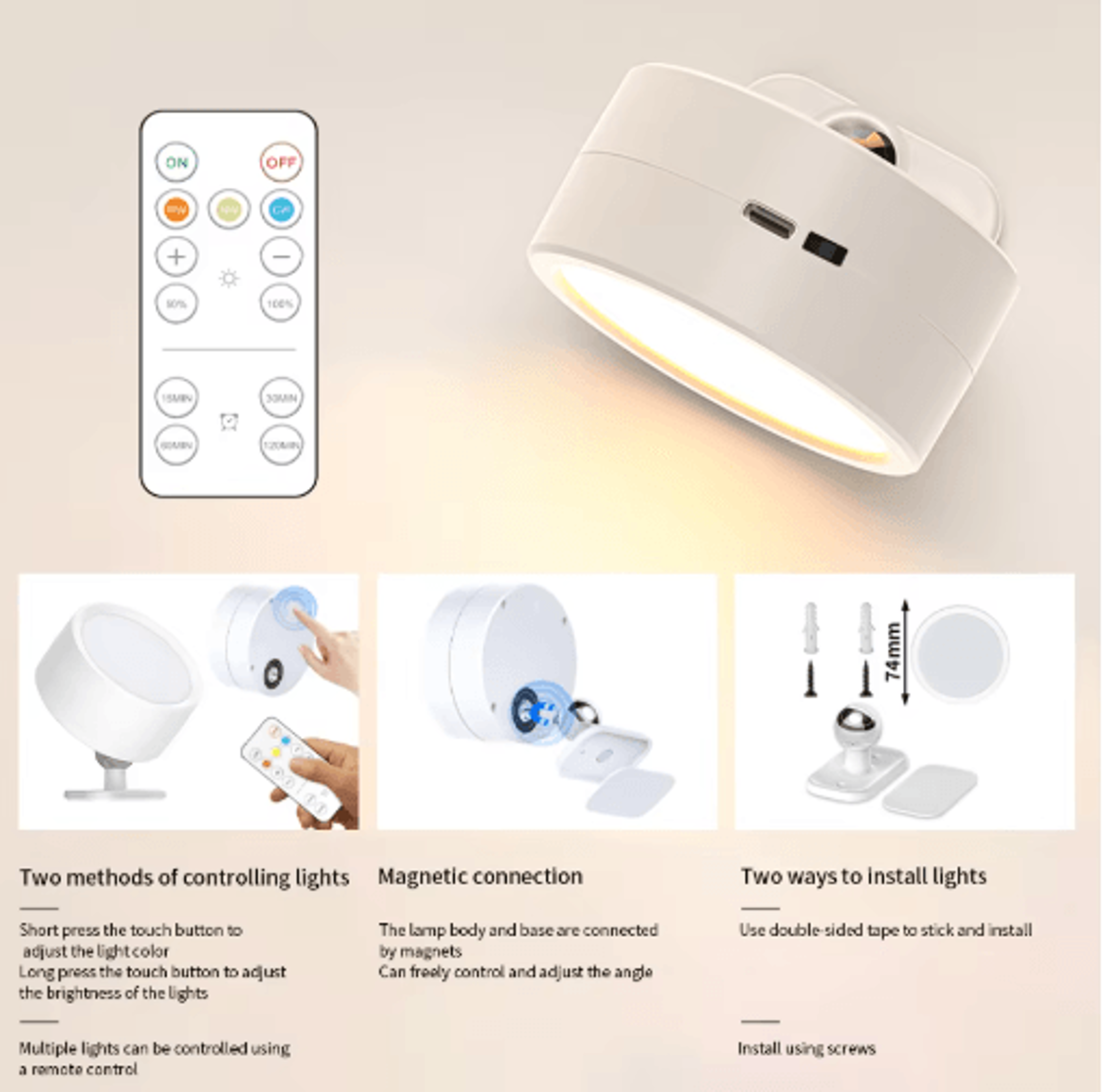 Rechargeable Magnetic LED Wall Light  360 Rotating Wireless Ambient Spotlight With Remote Control 7
